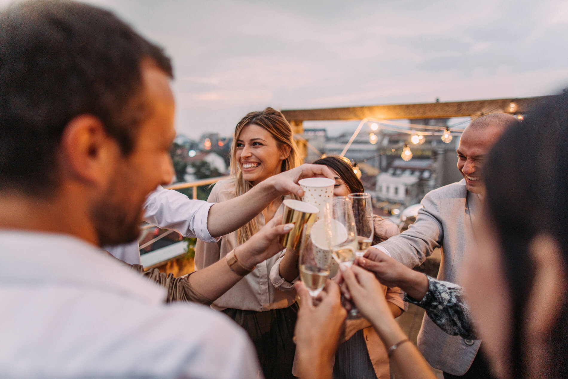 Friends hanging out on rooftop