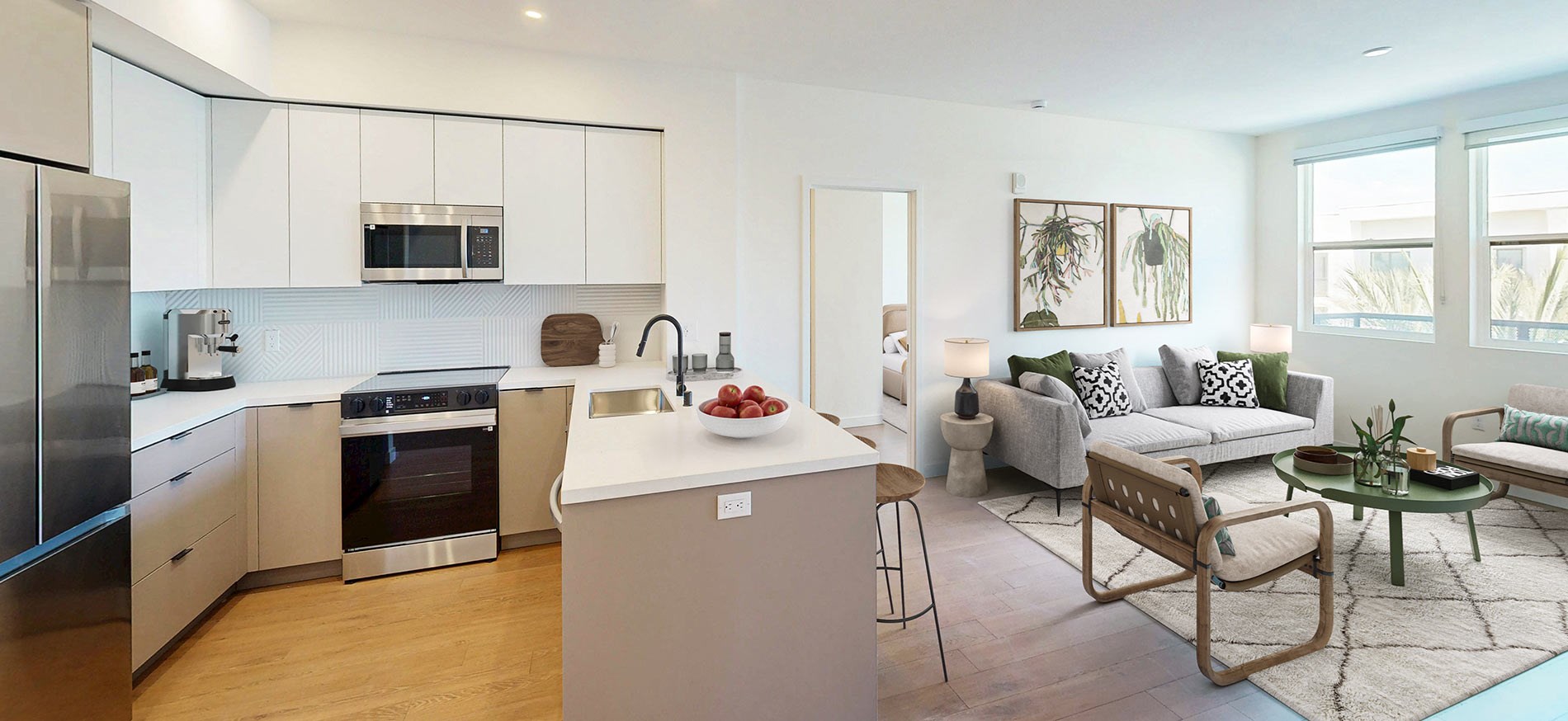 3099 Iowa staged kitchen and living room