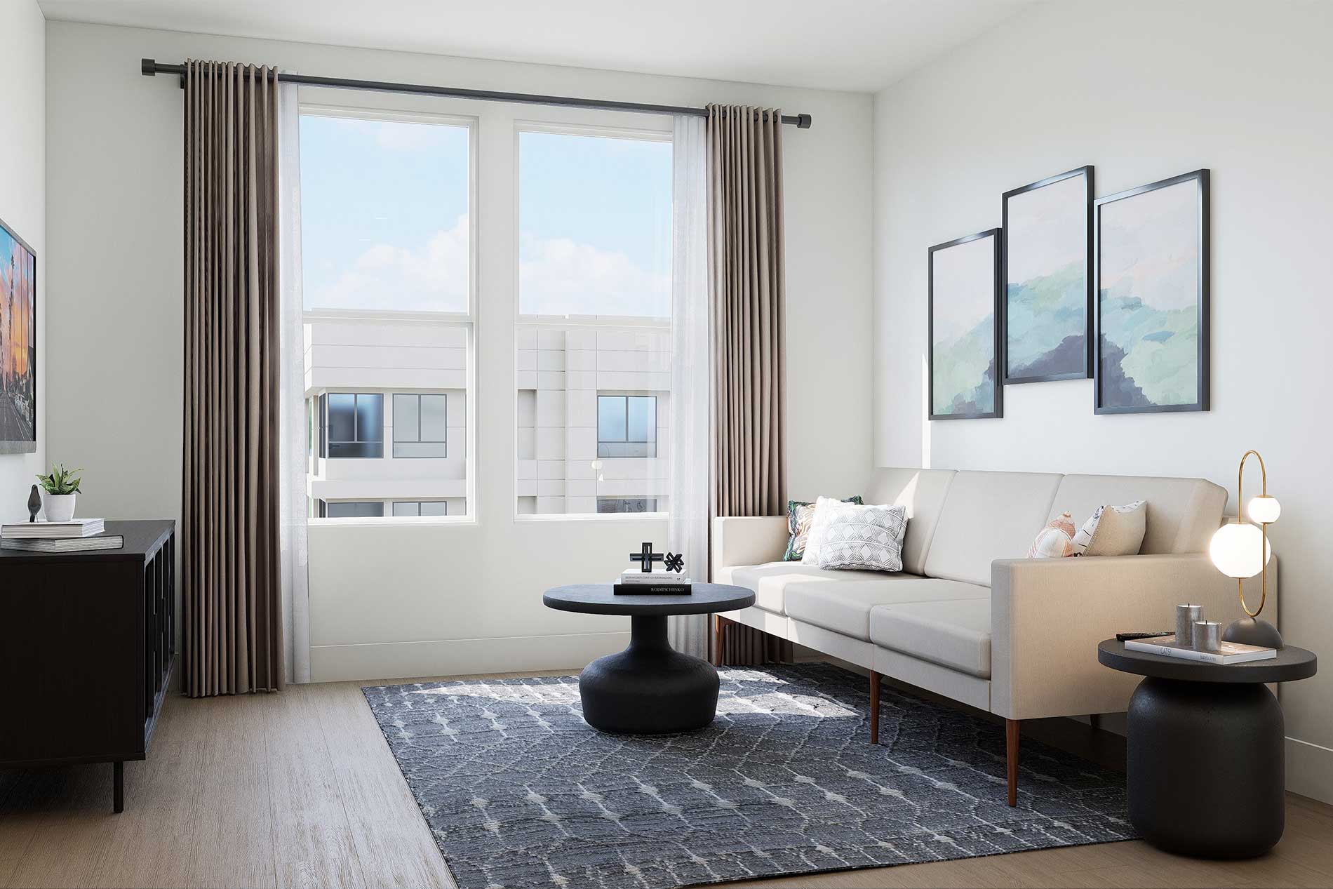 One bedroom apartment living room in Riverside, CA