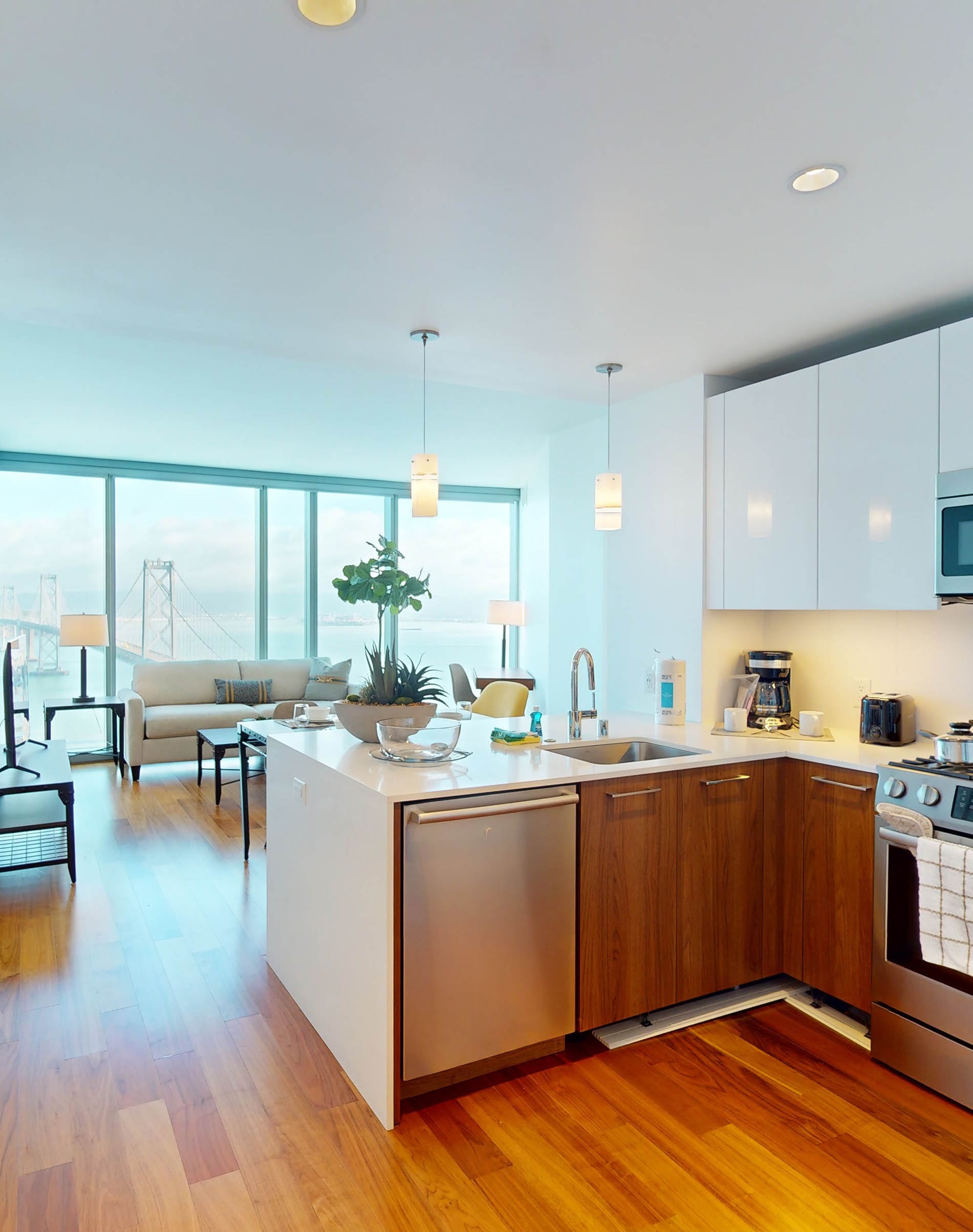 399 Fremont apartment kitchen with Bay Bridge view