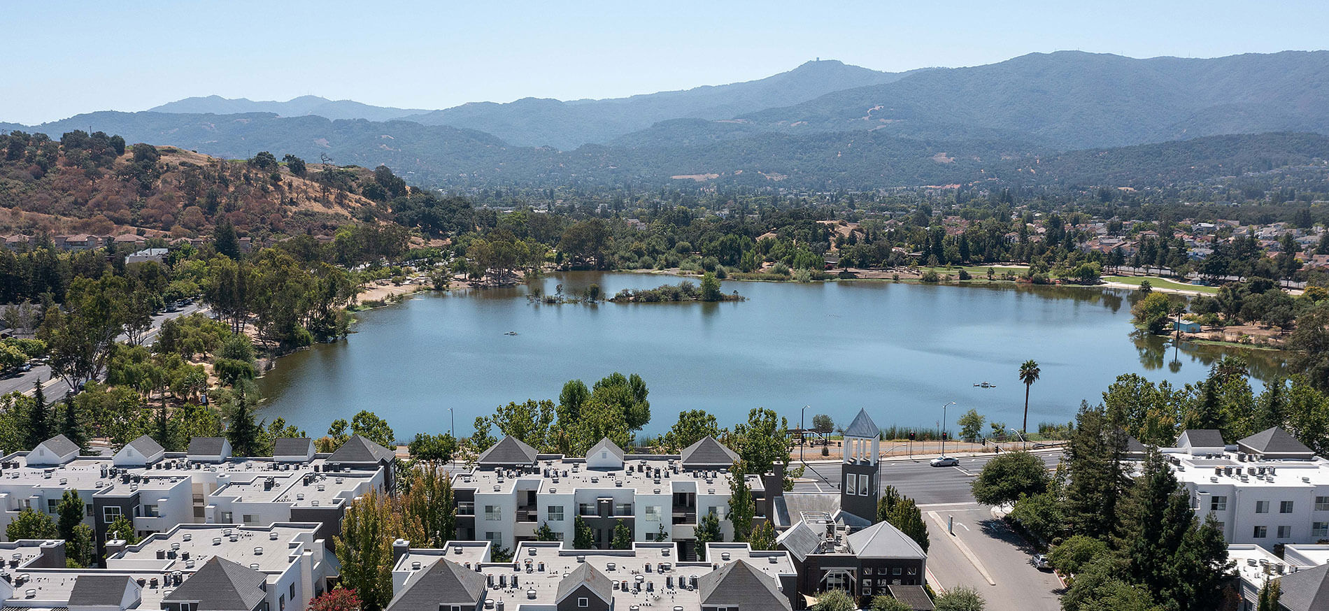 Almaden Lake Village drone image of lake