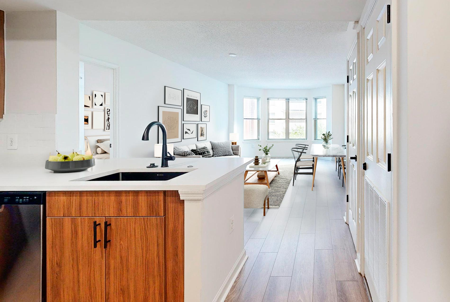 Andover House staged kitchen and living room