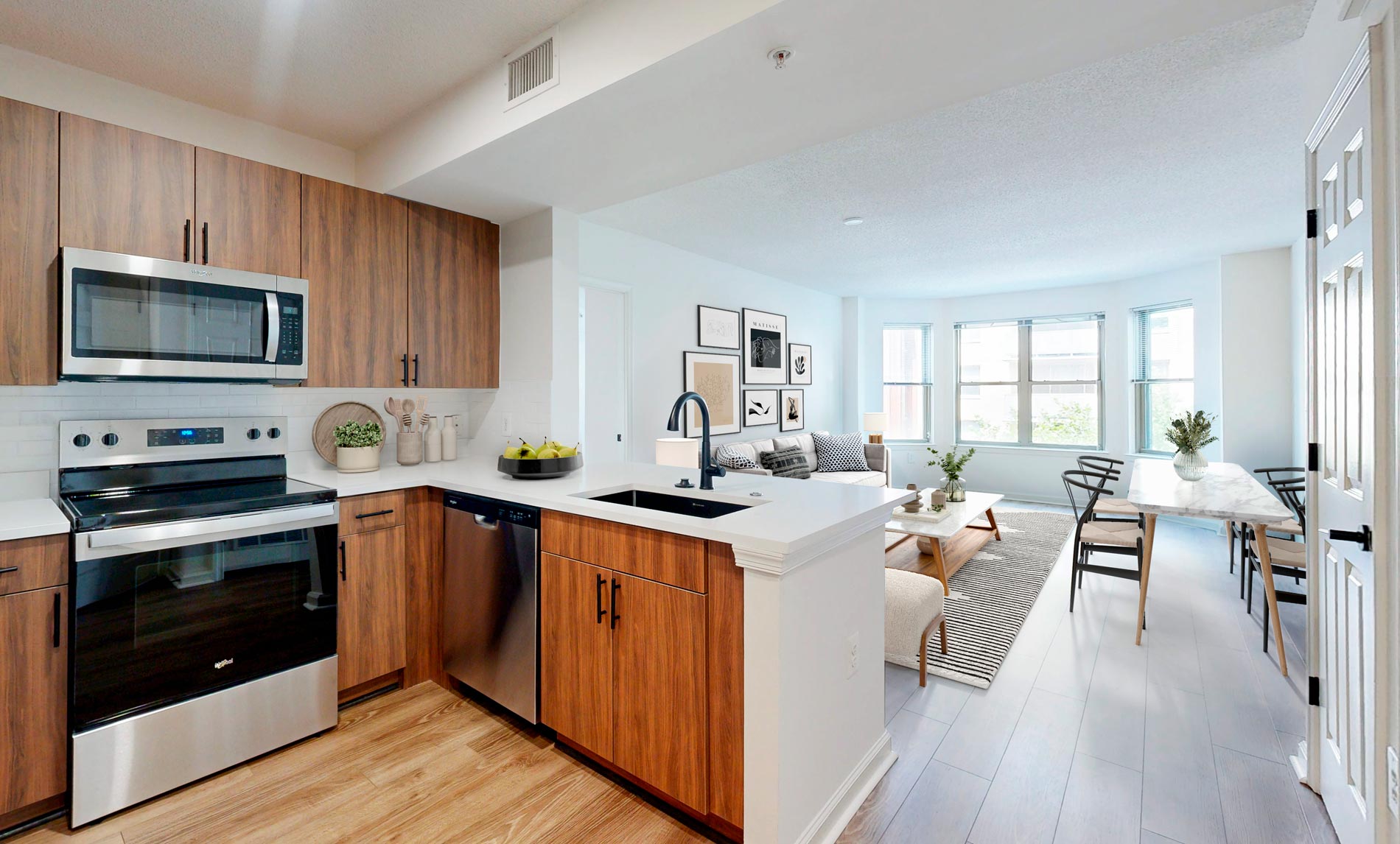 Andover House staged kitchen and living room