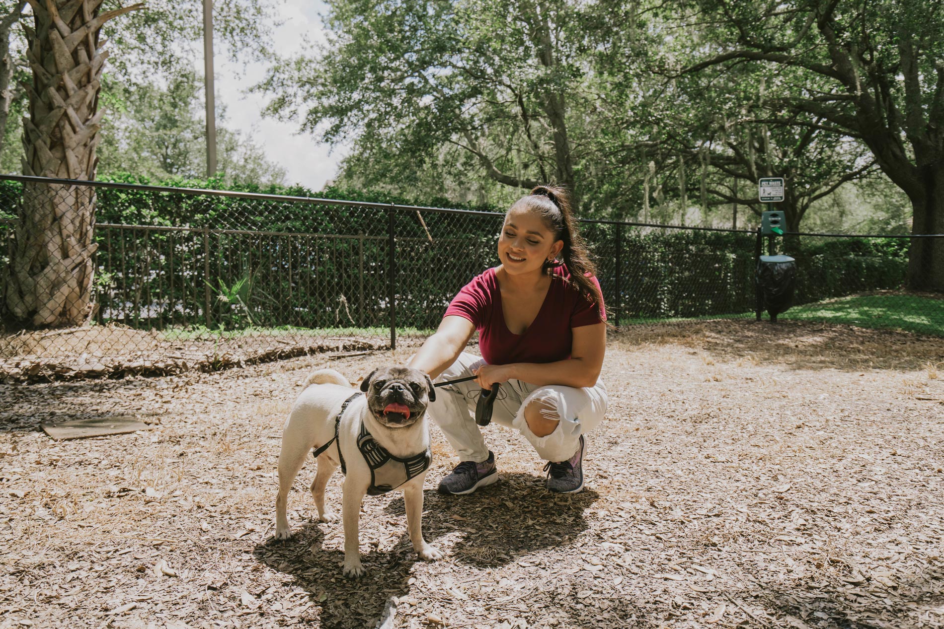 Arbors at Lee Vista woman with dog in dog park