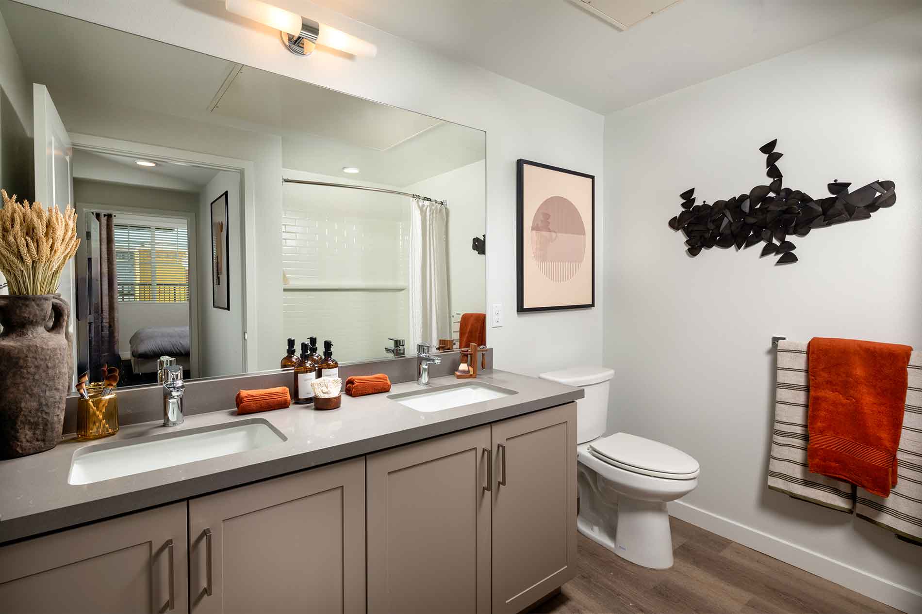 Spacious bathroom inside an Avena apartment in Menifee, California