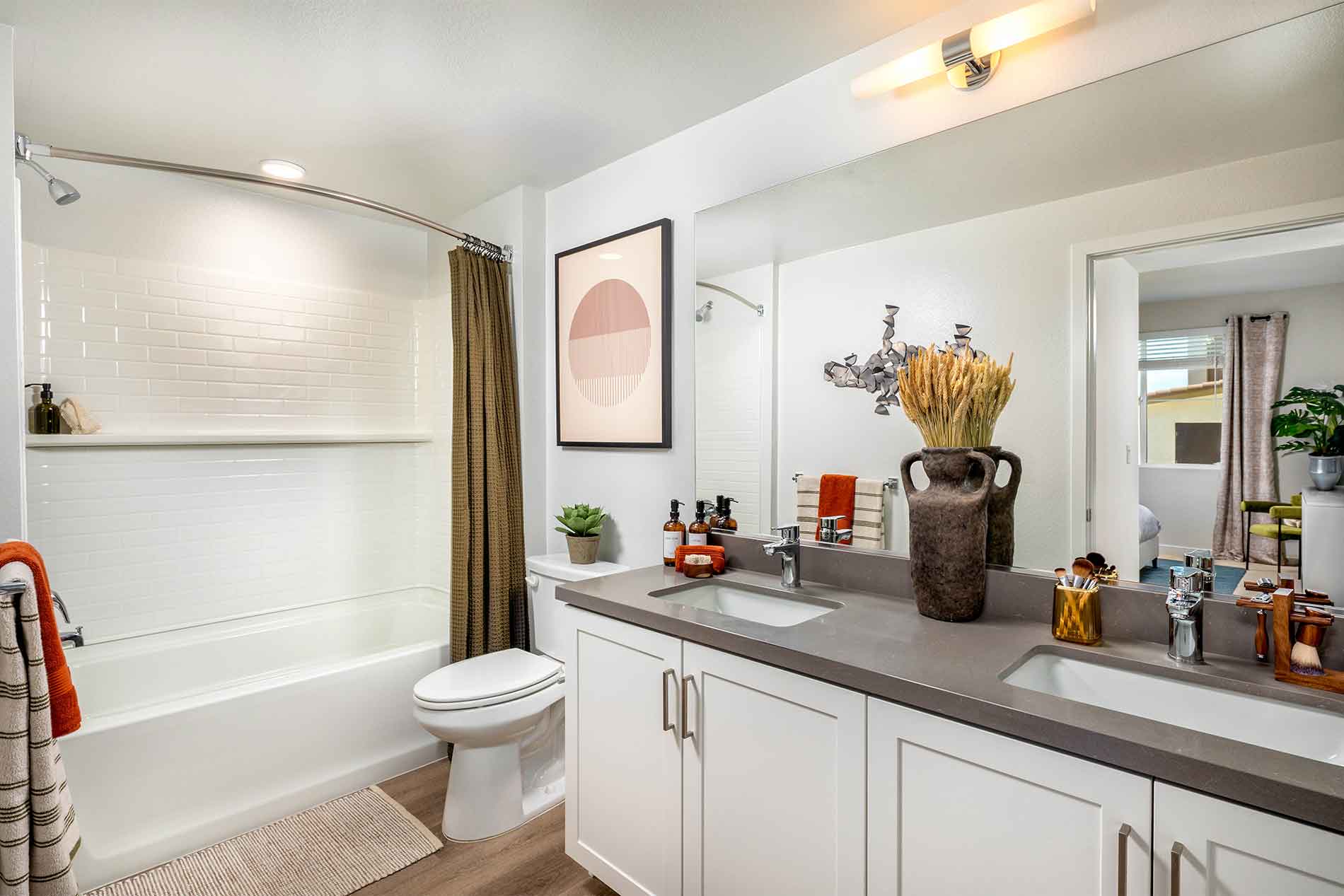 Modern apartment bathroom at Avena in Menifee, CA