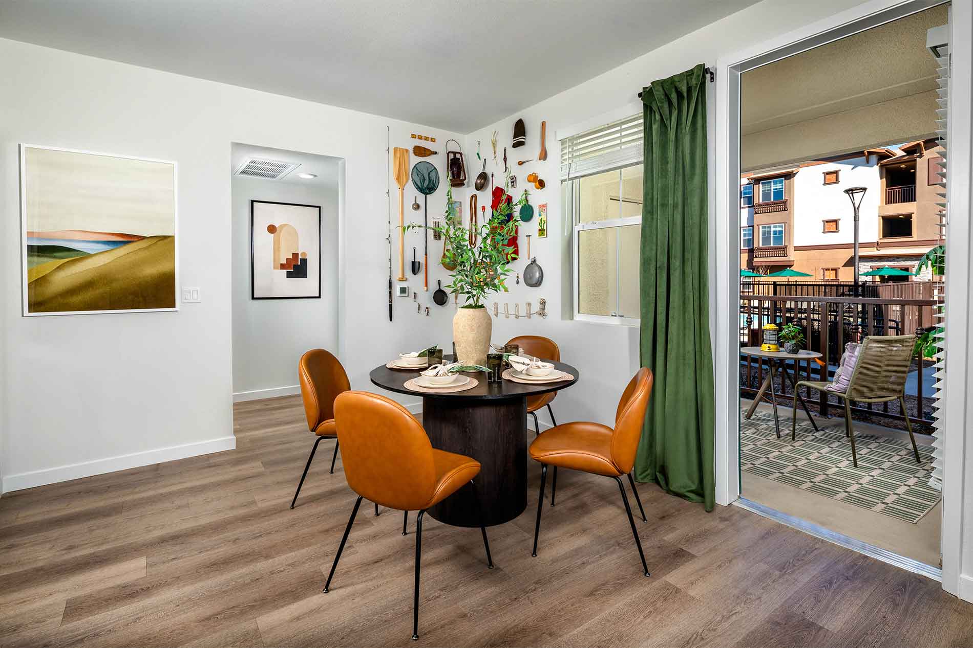 Open living and dining space inside Avena apartments in Menifee, California