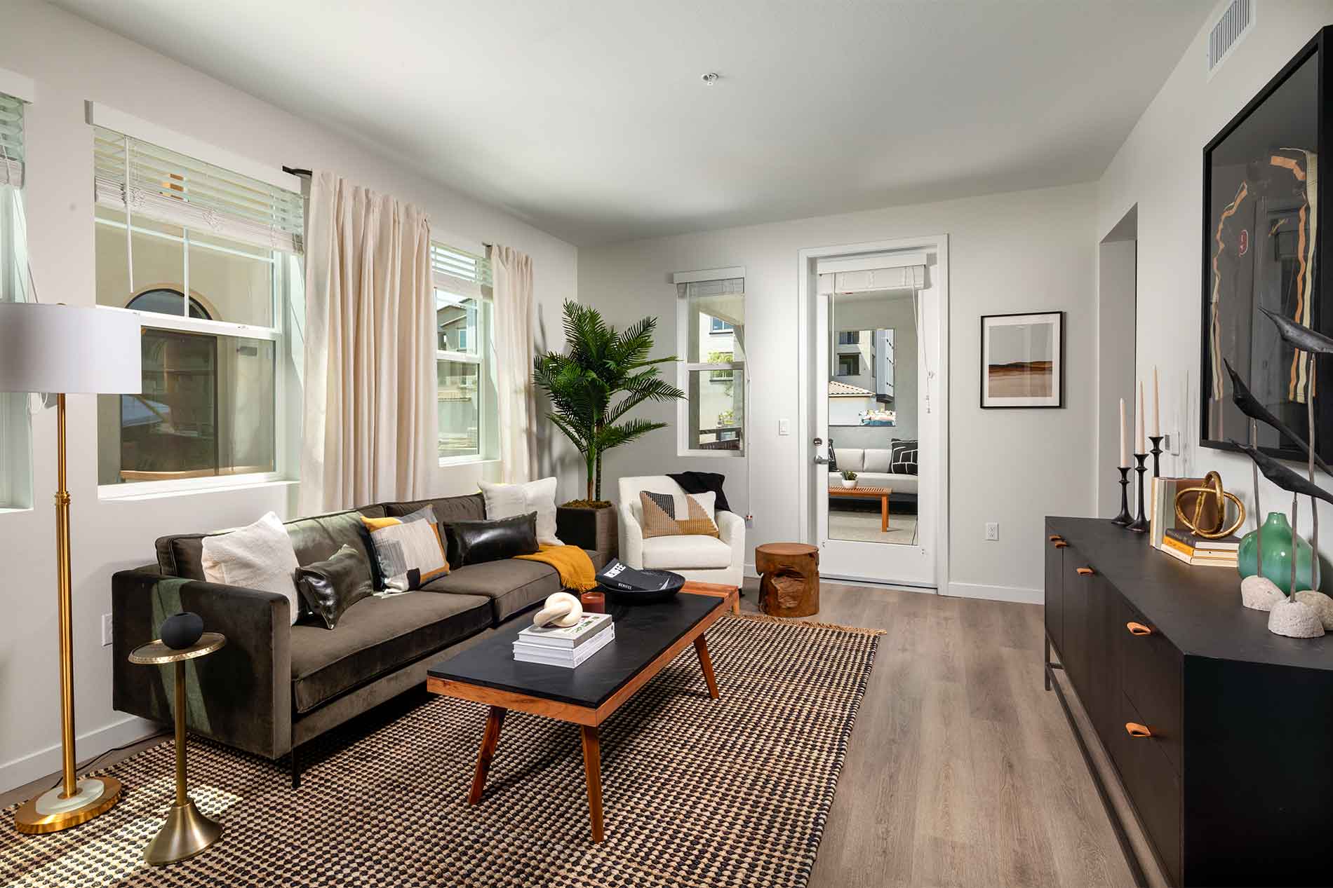 Modern apartment living area at Avena apartments in Menifee