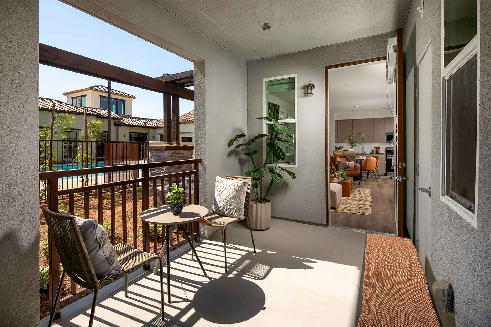 Balcony with additional storage at Avena apartments in Menifee