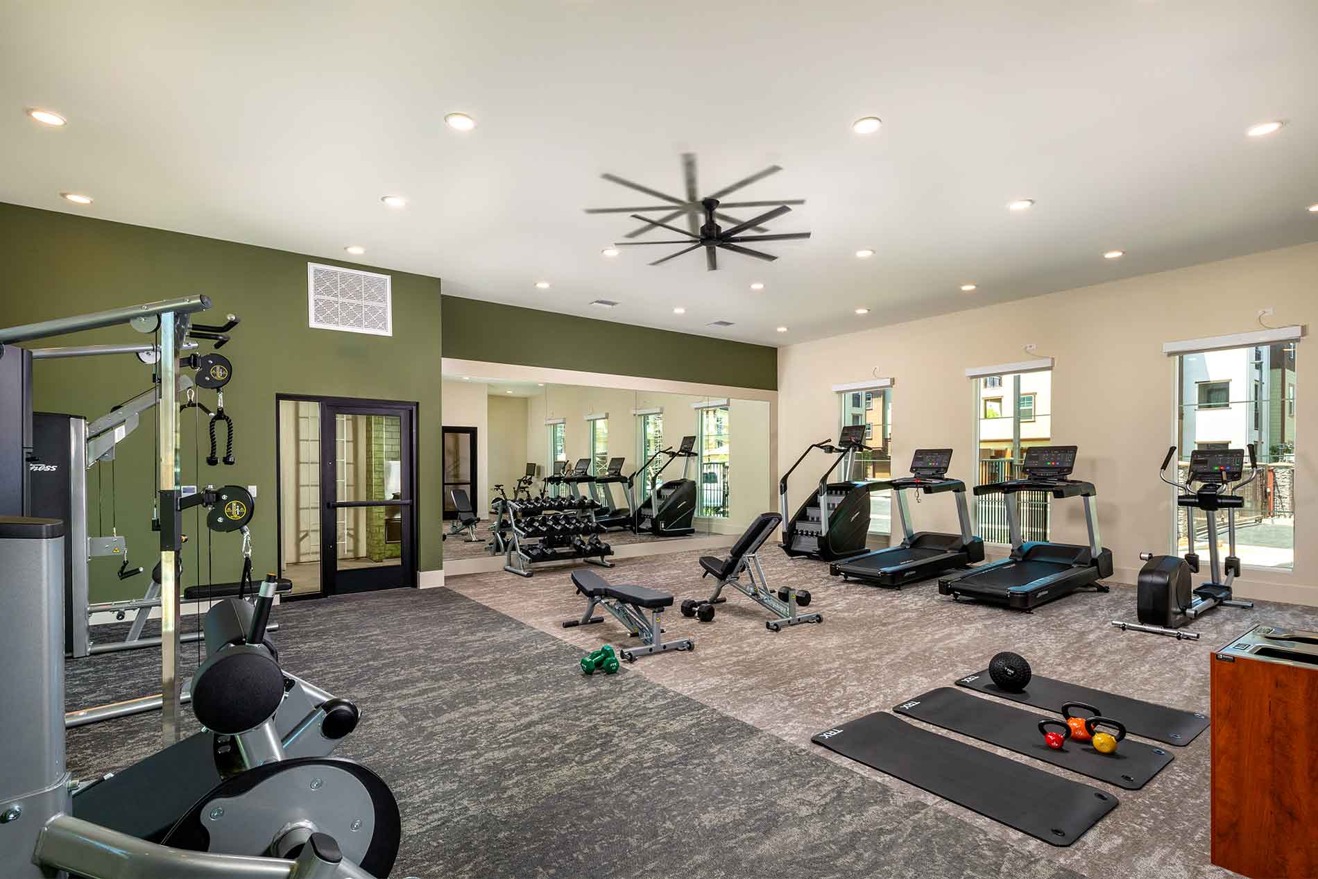 Fully-equipped fitness center at Avena apartments in Menifee, CA