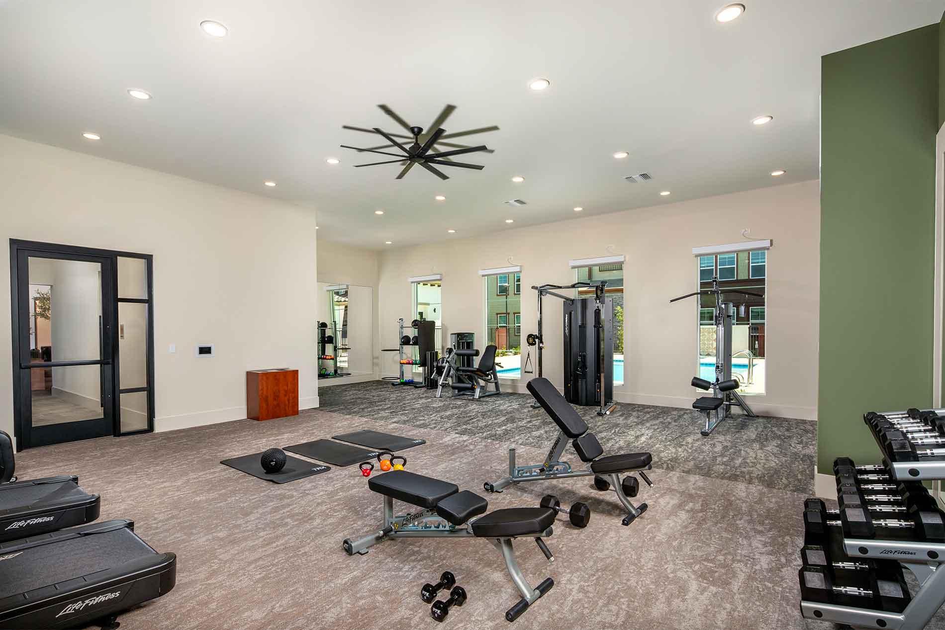 Modern apartment fitness center at Avena in Menifee, California