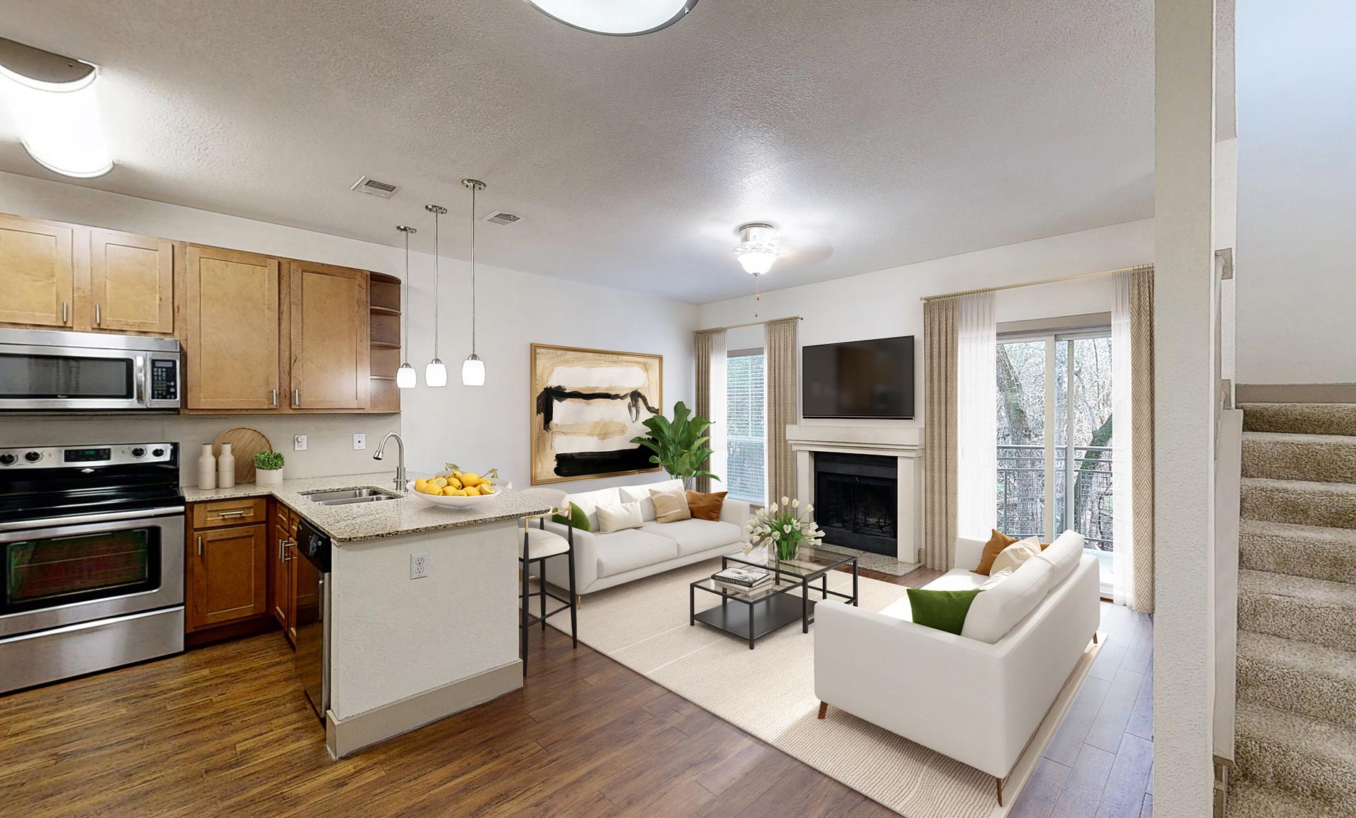 Barton Creek Staged kitchen and living room