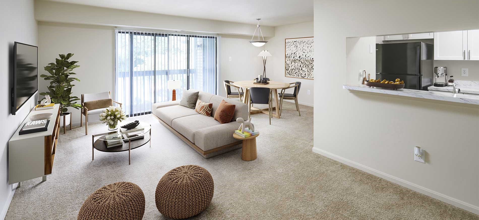 Calvert's Walk apartment living room and kitchen