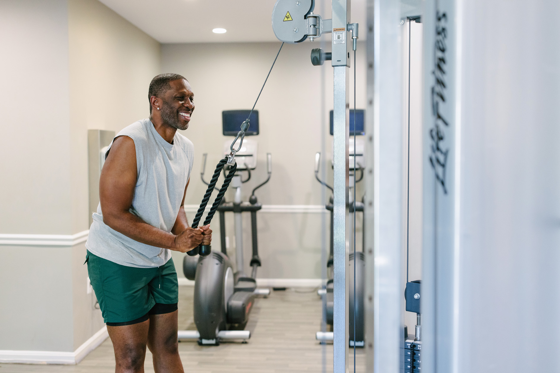Calverts Walk man works out arms in gym