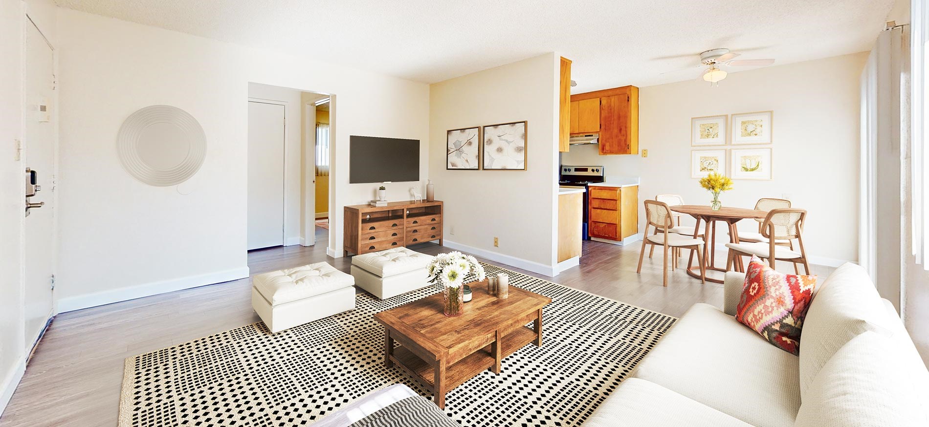 Cambridge Court staged living and dining room