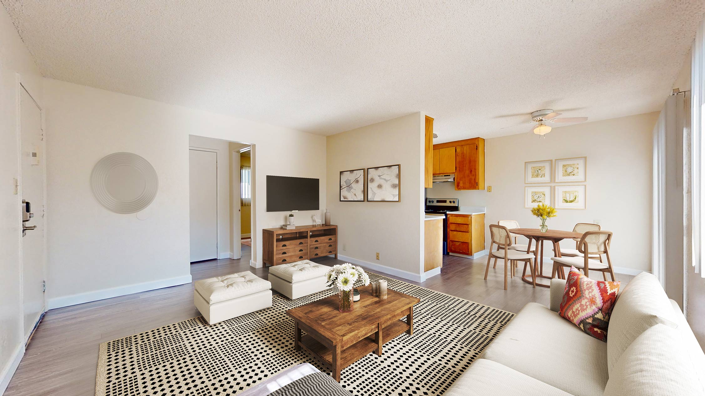 Cambridge Court staged living and dining room