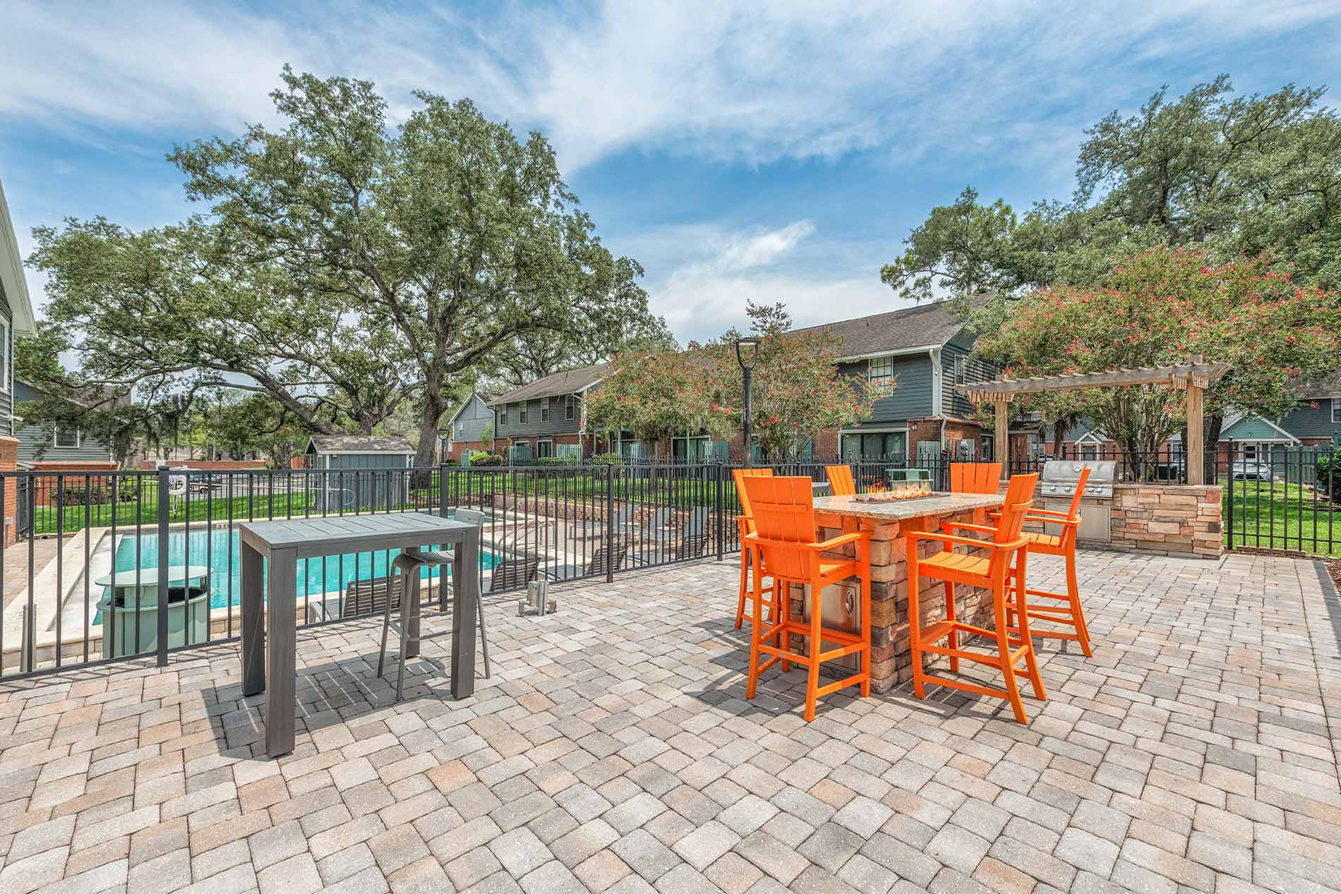 Cambridge Woods apartments pool and fire pit