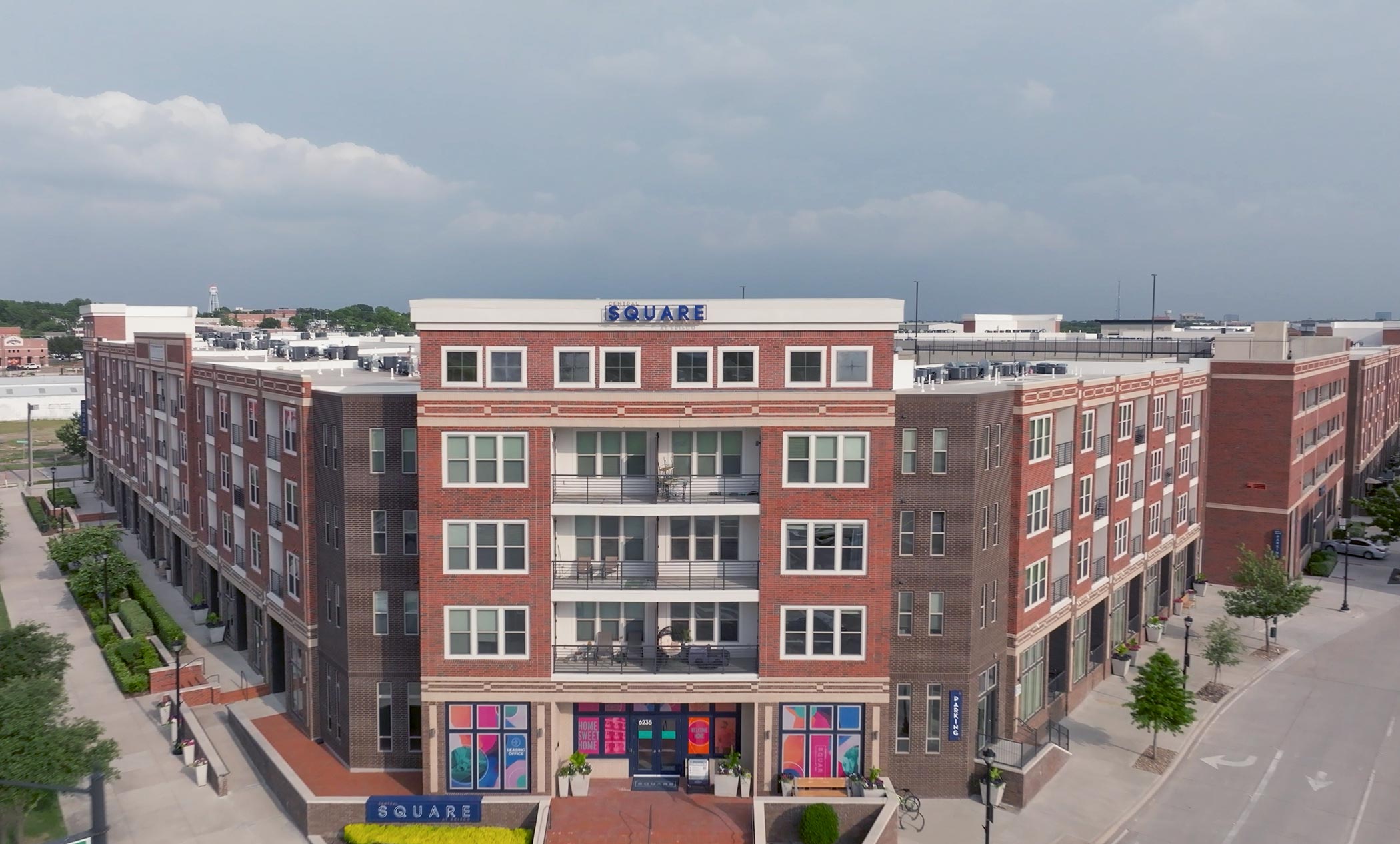 Central Square drone building exterior