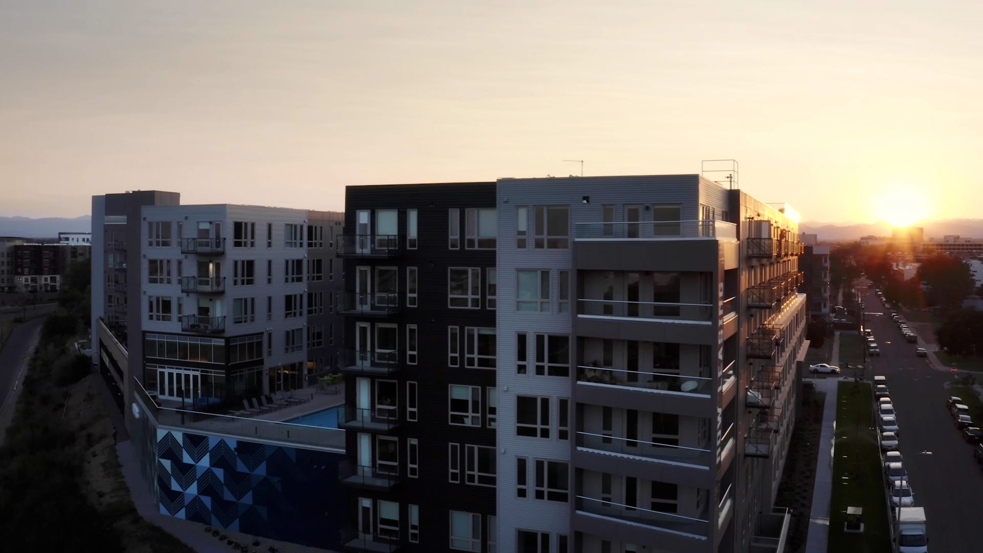 Cirrus building exterior at sunset