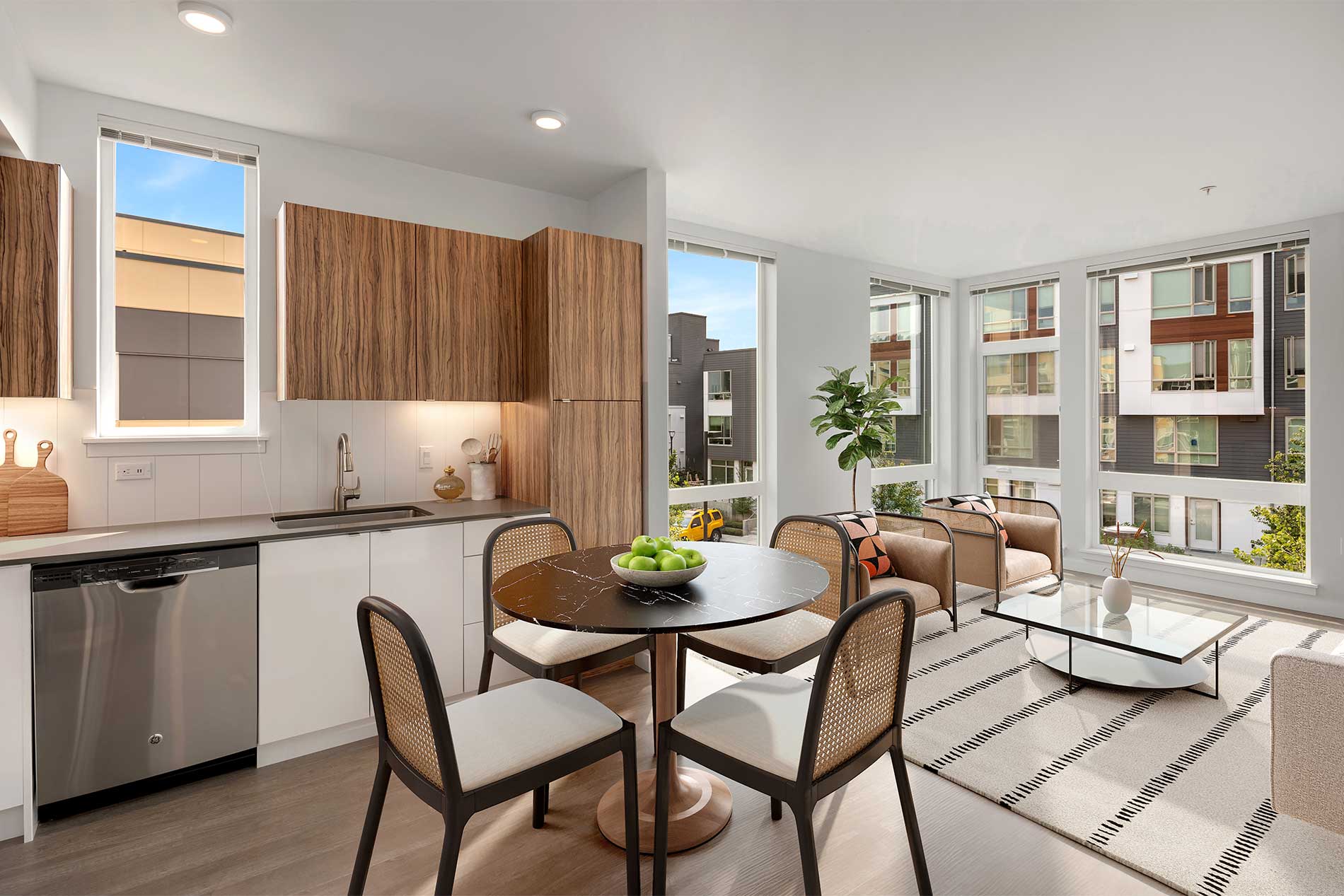 Cityline apartment kitchen and living room