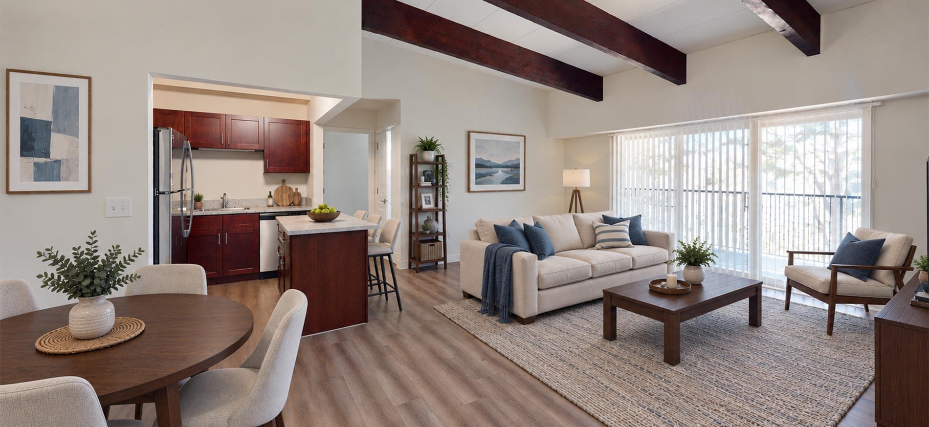 Commons at Windsor apartment living room and kitchen