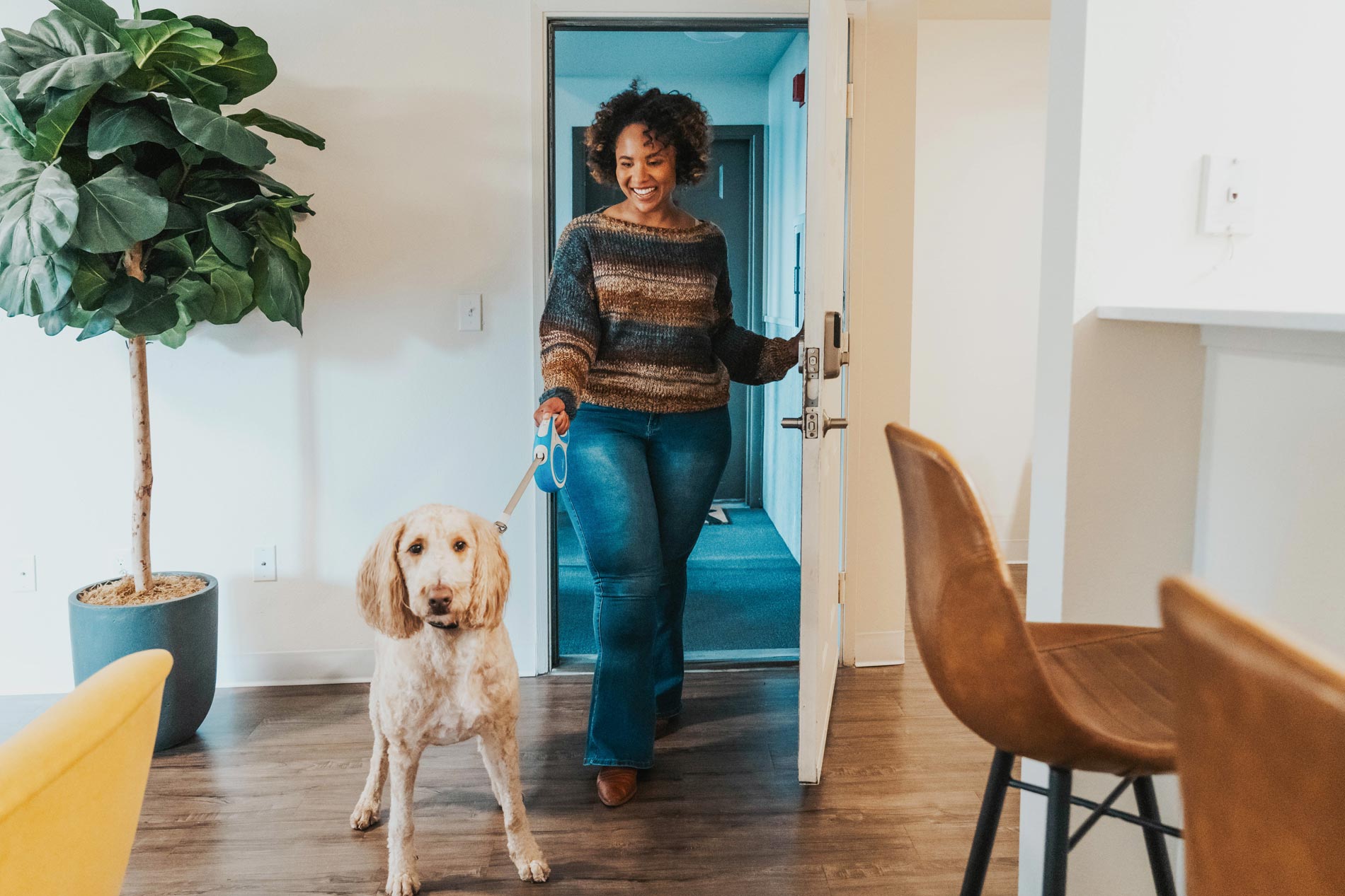 Crown Pointe woman enters unit with dog