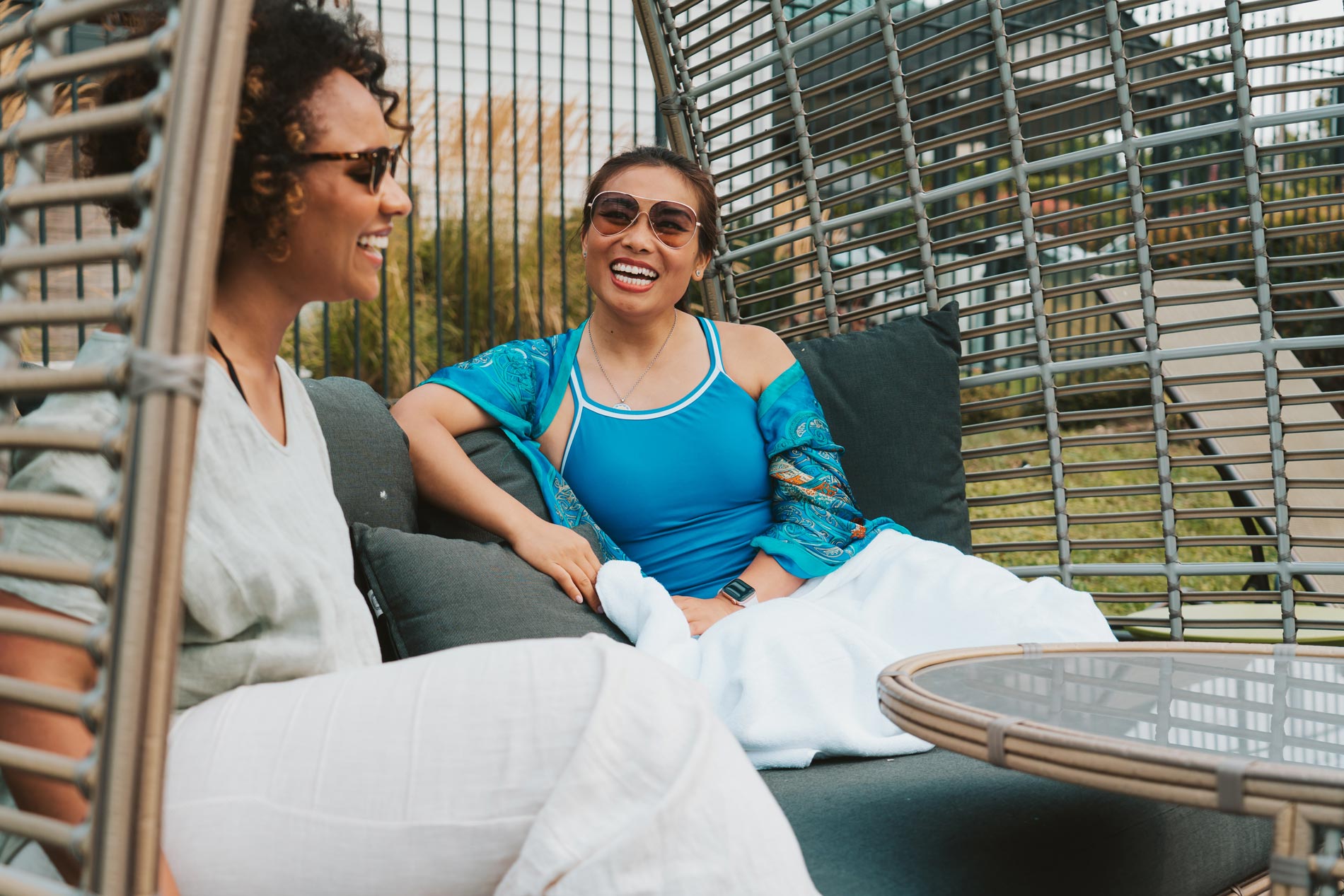 Crown Pointe two women by pool