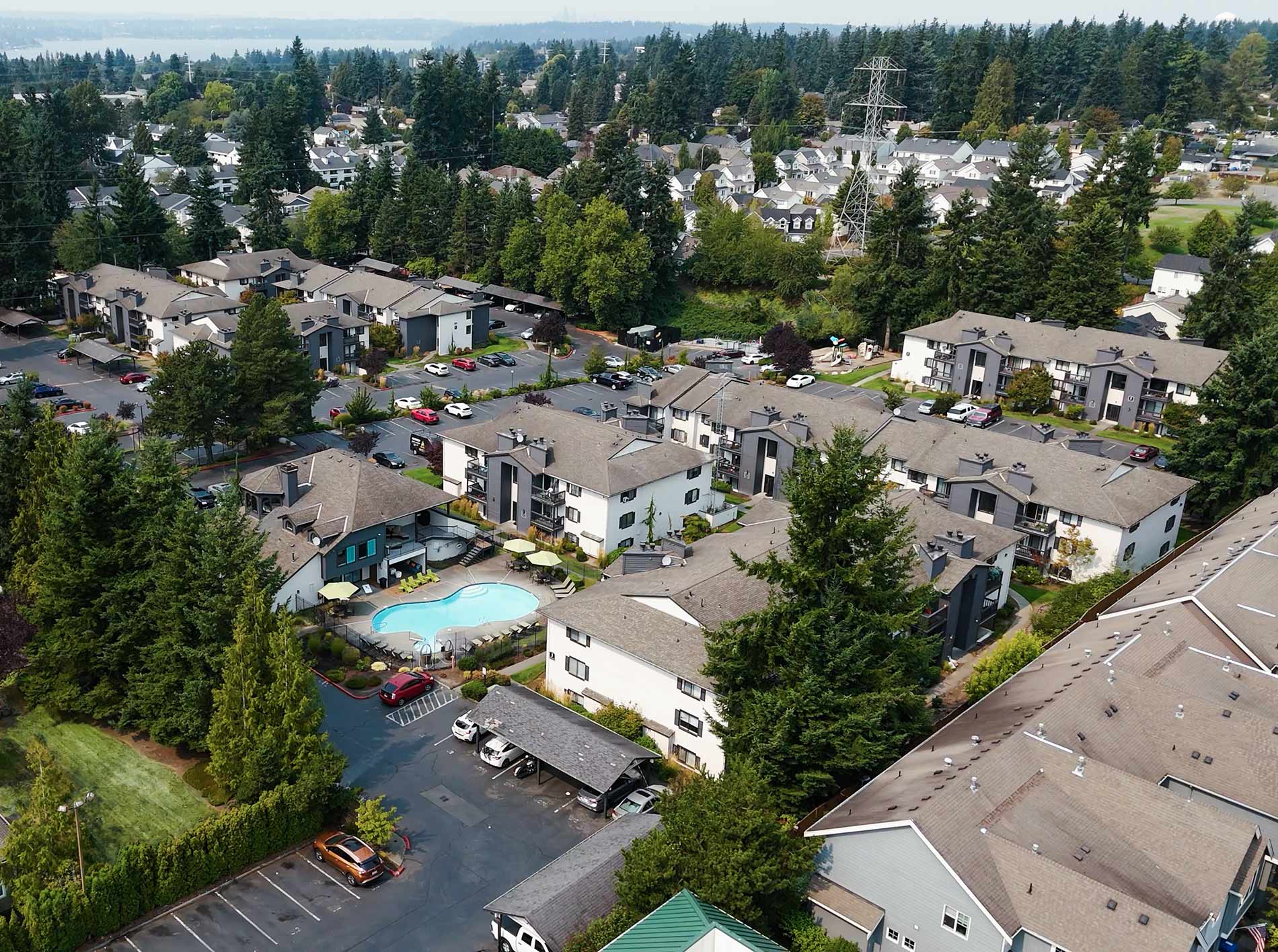 Crown Pointe drone building exterior