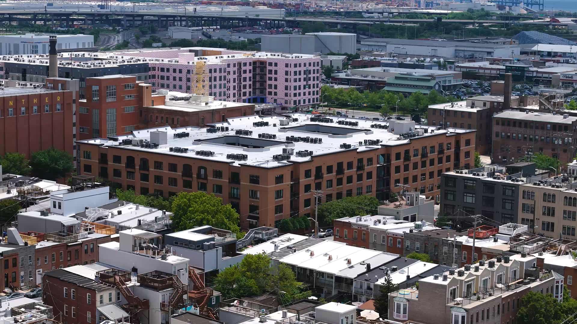 aerial view of Domain Brewers Hill apartments in the Canton neighborhood of Baltimore