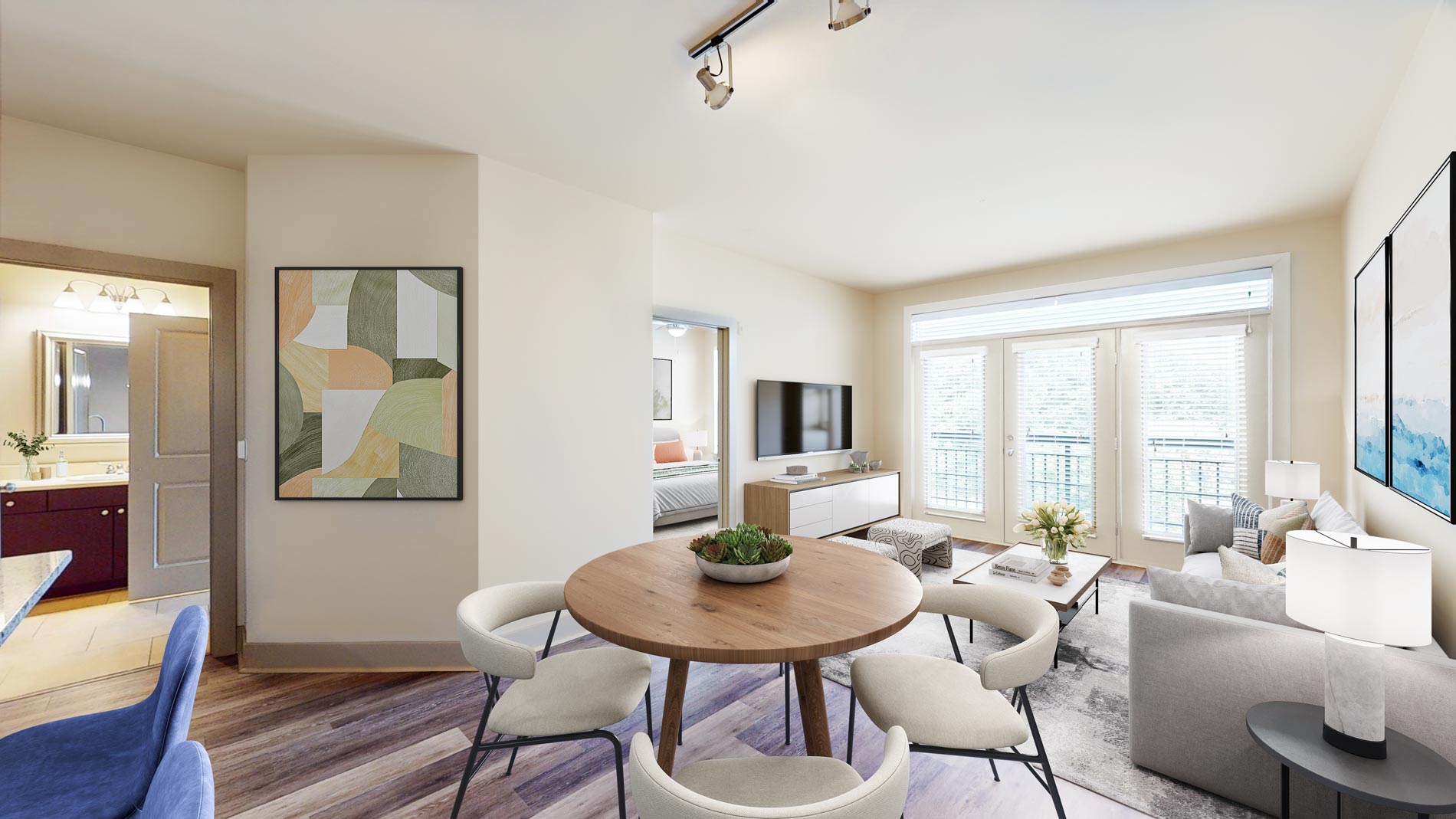 Domain College Park staged dining and living room