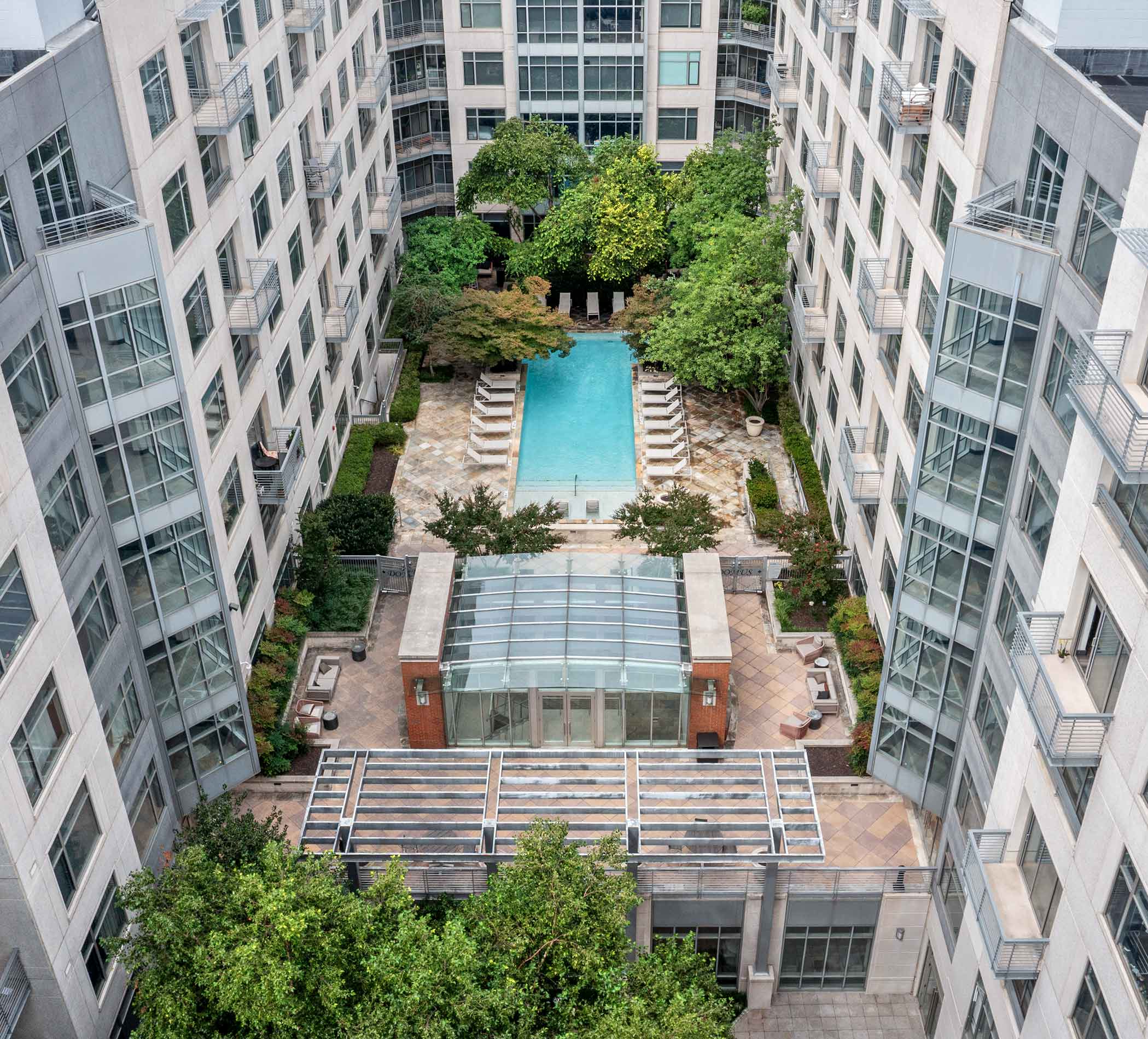 Domus apartments aerial view of pool