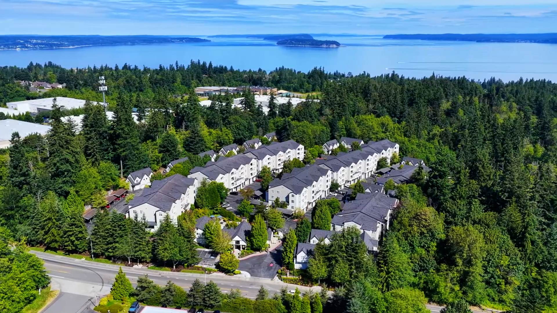 aerial view of Hearthstone at Merrill Creek apartments in Everett neighborhood of Seattle