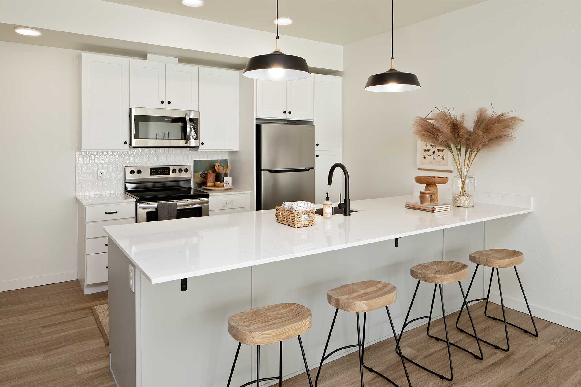 Modern apartment kitchen at Heirloom in Portland, OR