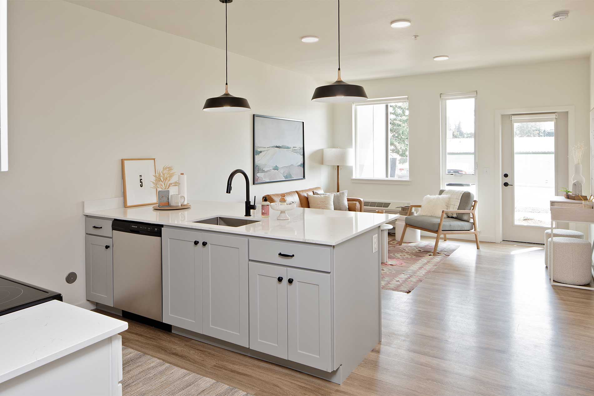 Stylish apartment kitchen at Heirloom in Portland, OR