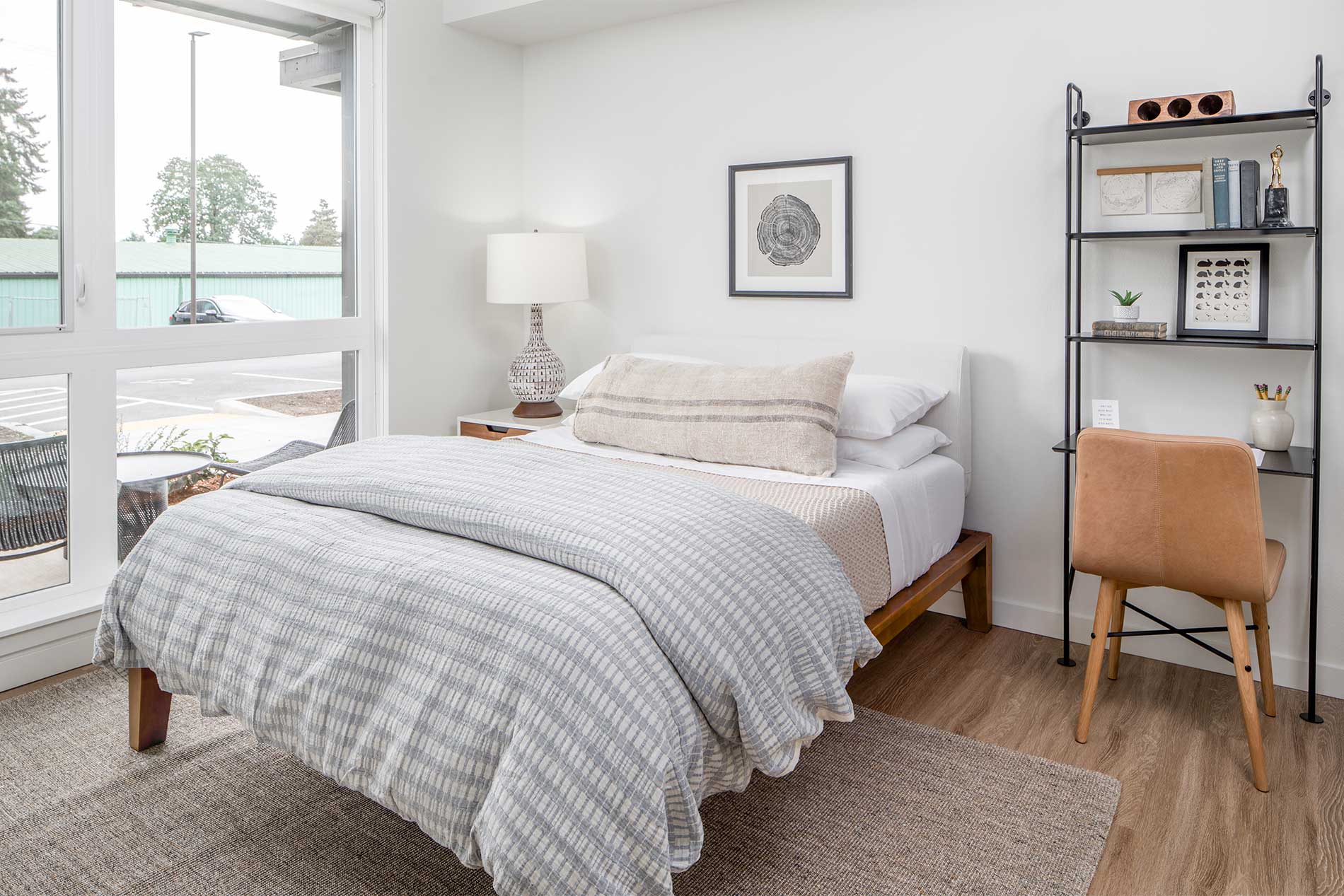 Serene bedroom space at Heirloom in Portland, OR
