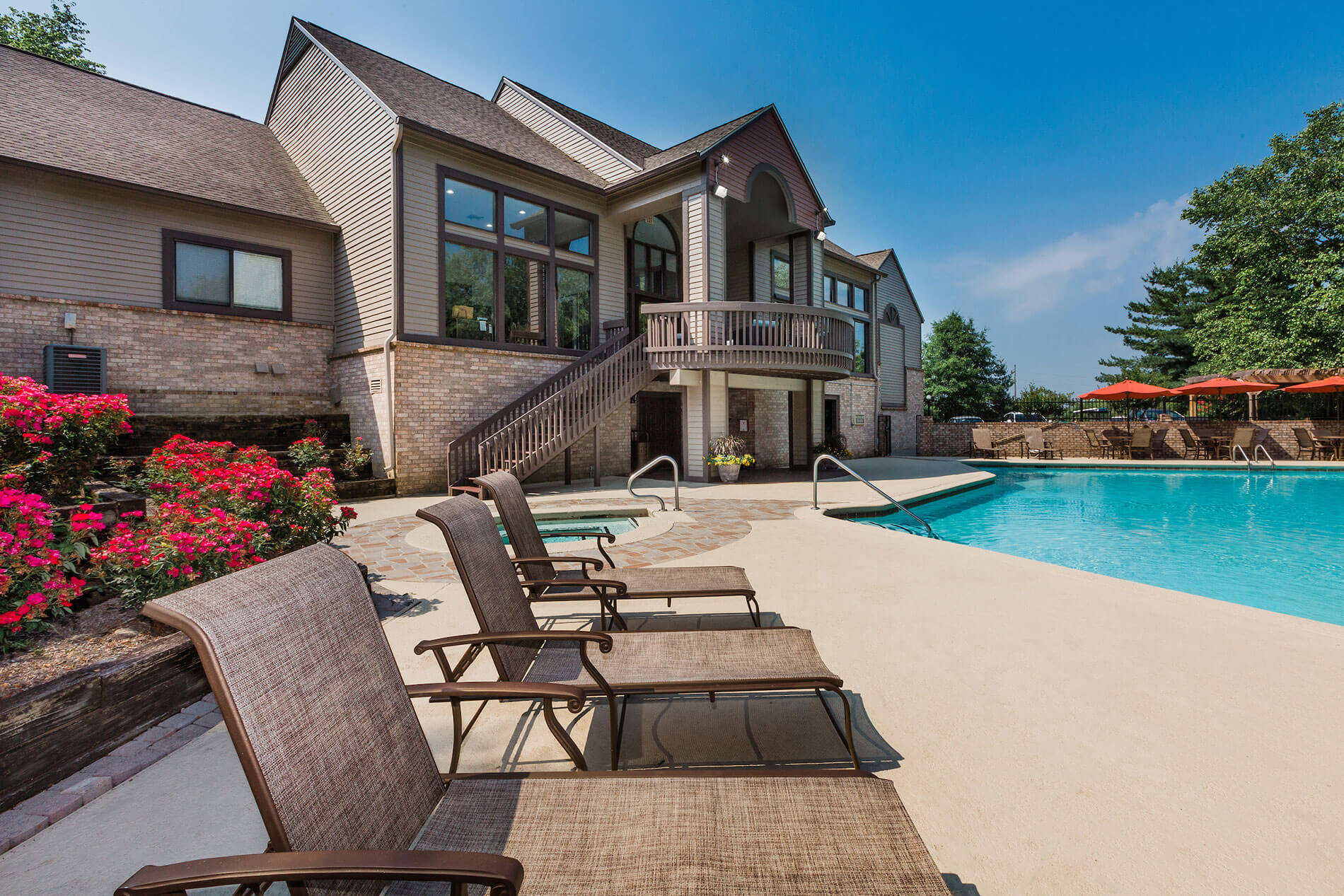 Hickory run swimming pool with exterior building in background