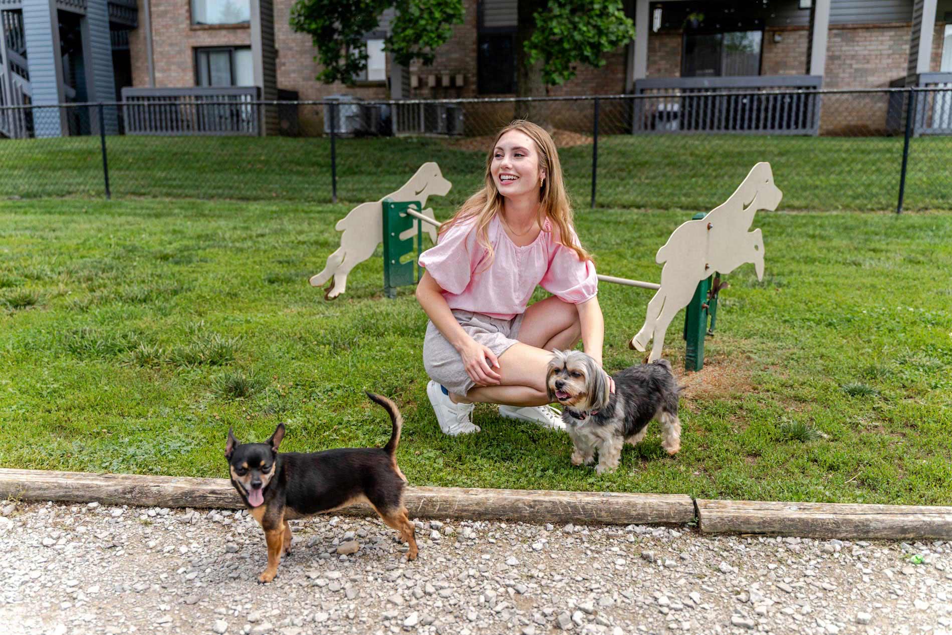 Hickory Run woman plays with dog in dog park