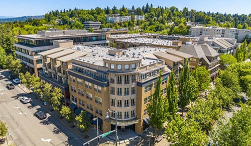 Island Square drone exterior building