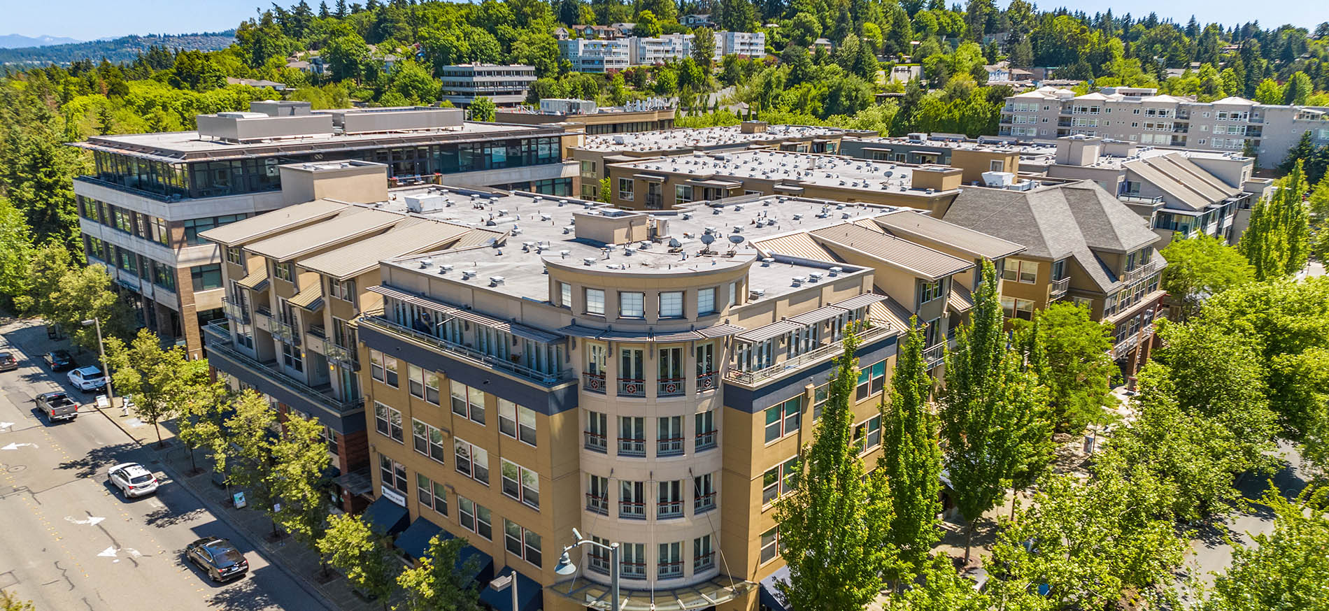 Island Square drone exterior building