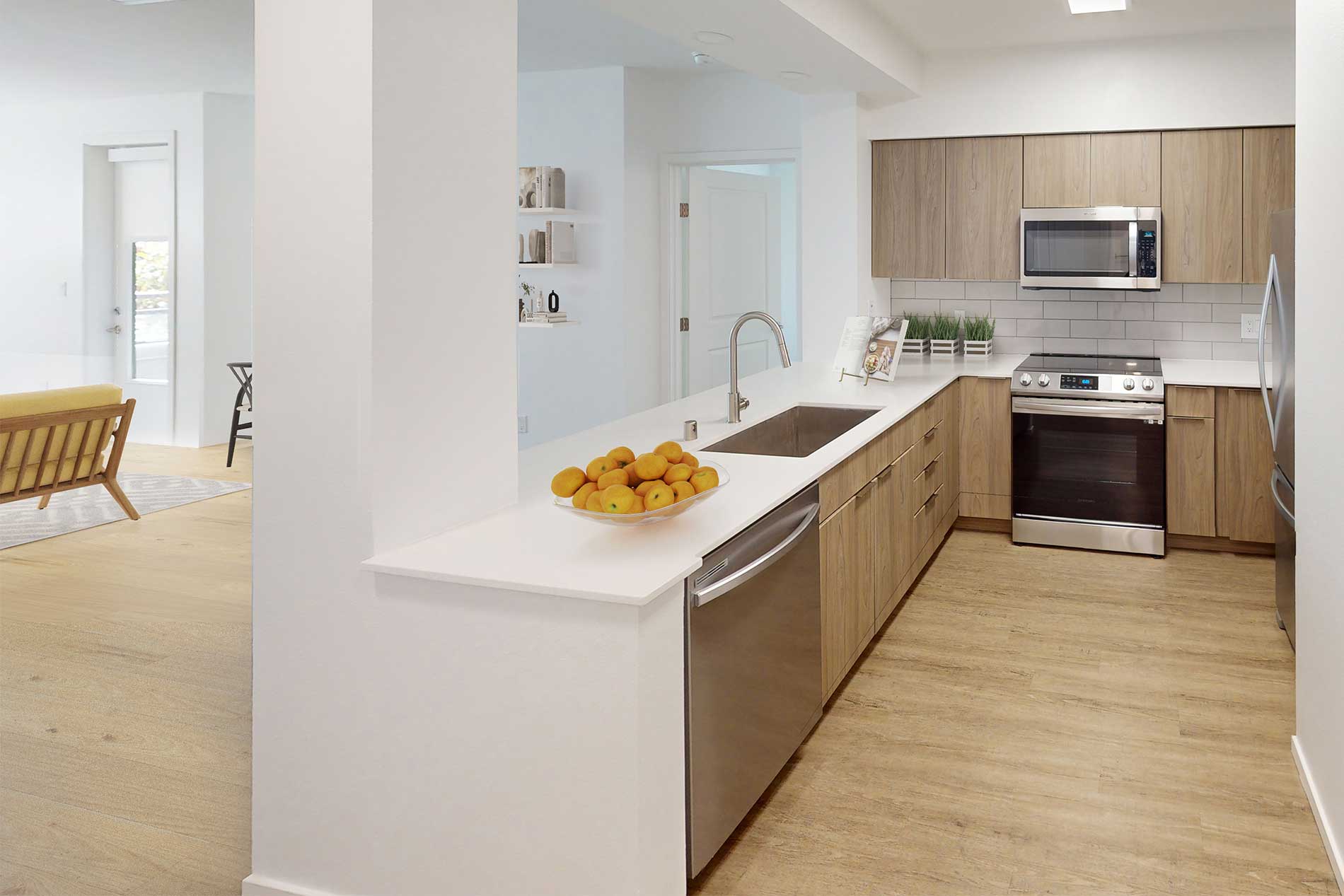 Island Square apartment kitchen