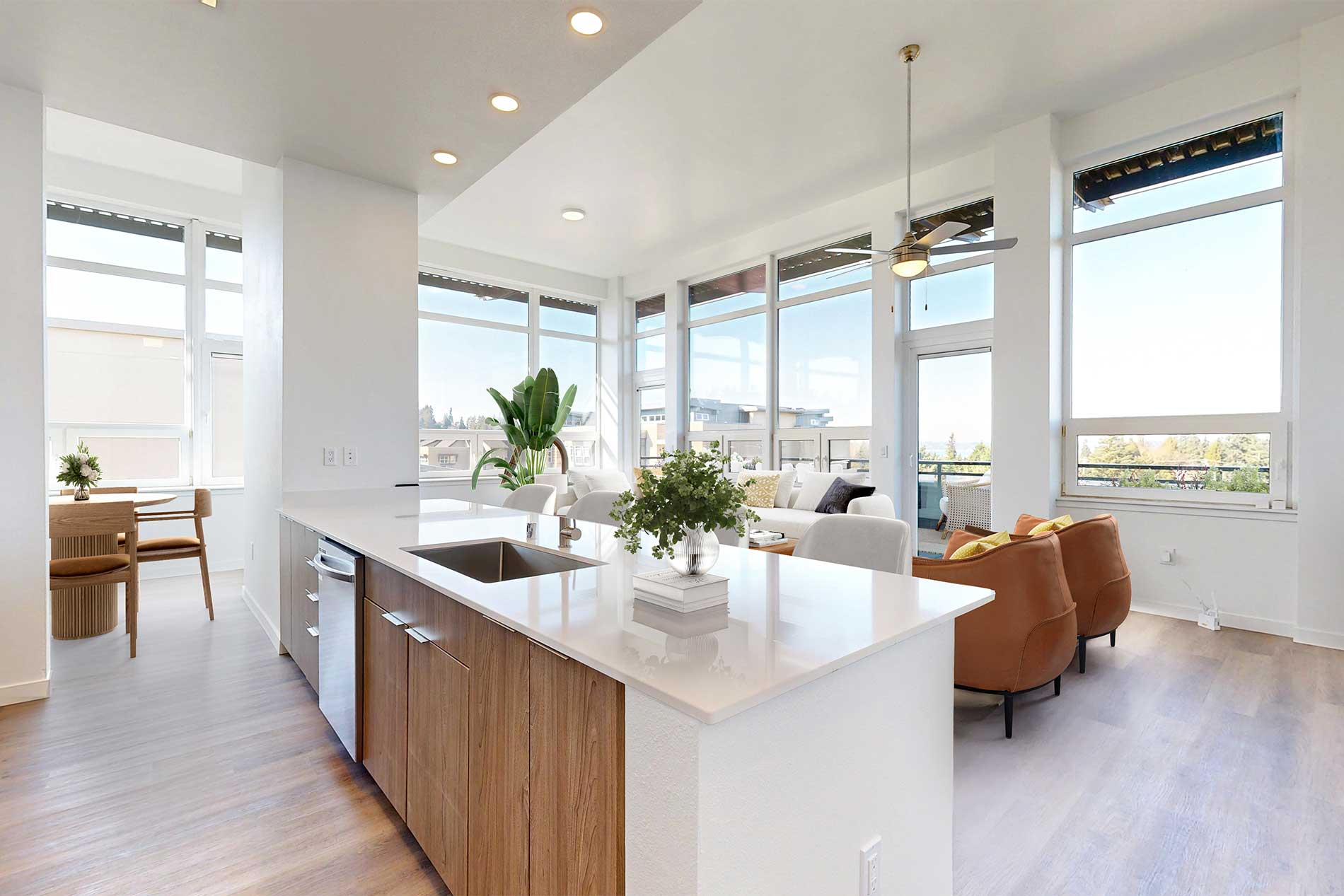 Island Square apartment kitchen and dining