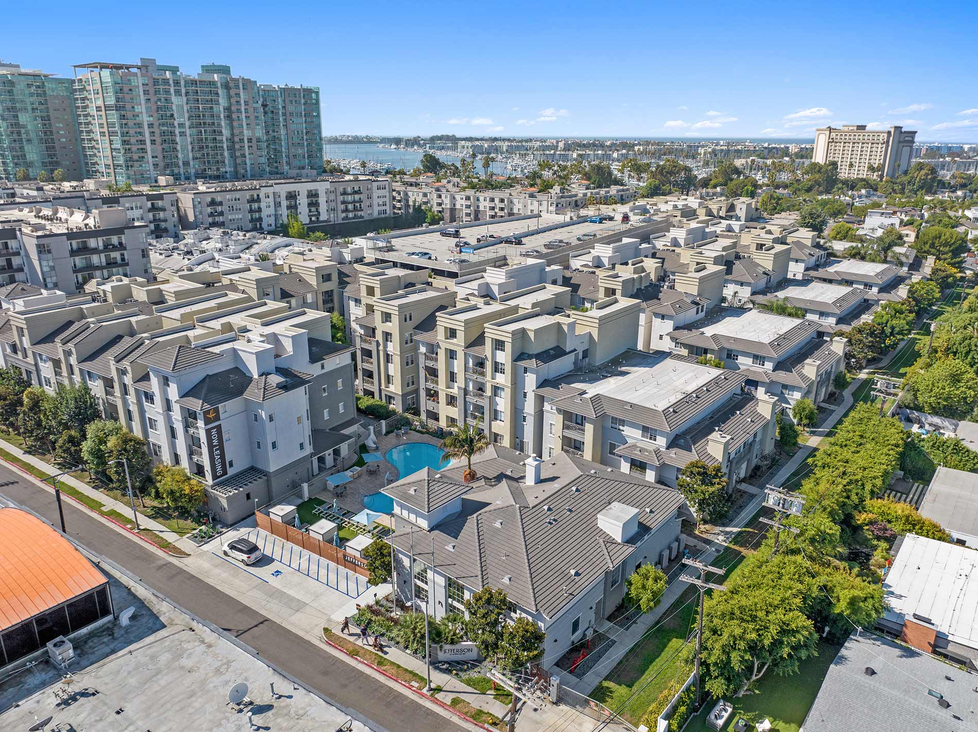 Jefferson at Marina del Rey drone building exterior