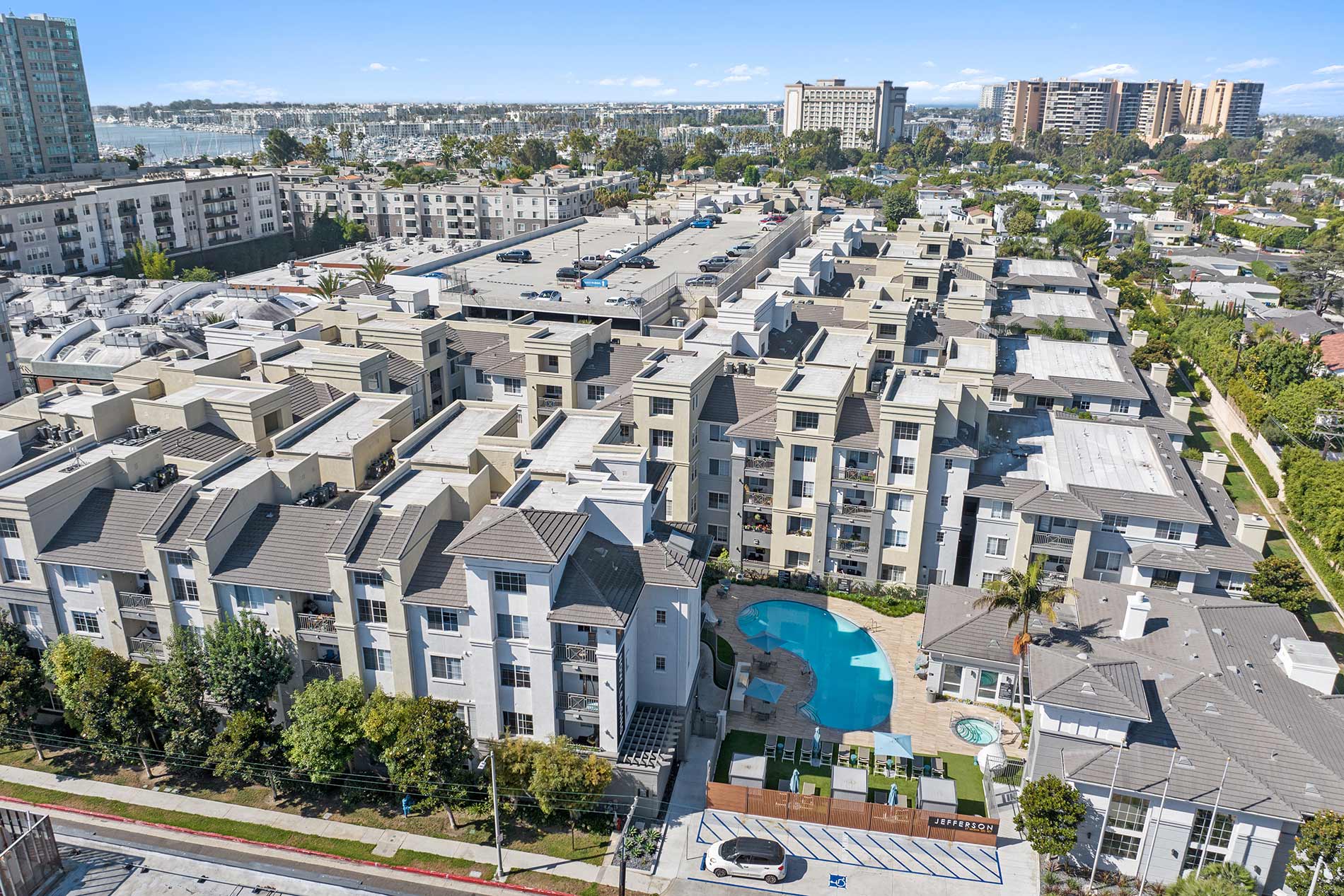 Jefferson at Marina del Rey drone building exterior