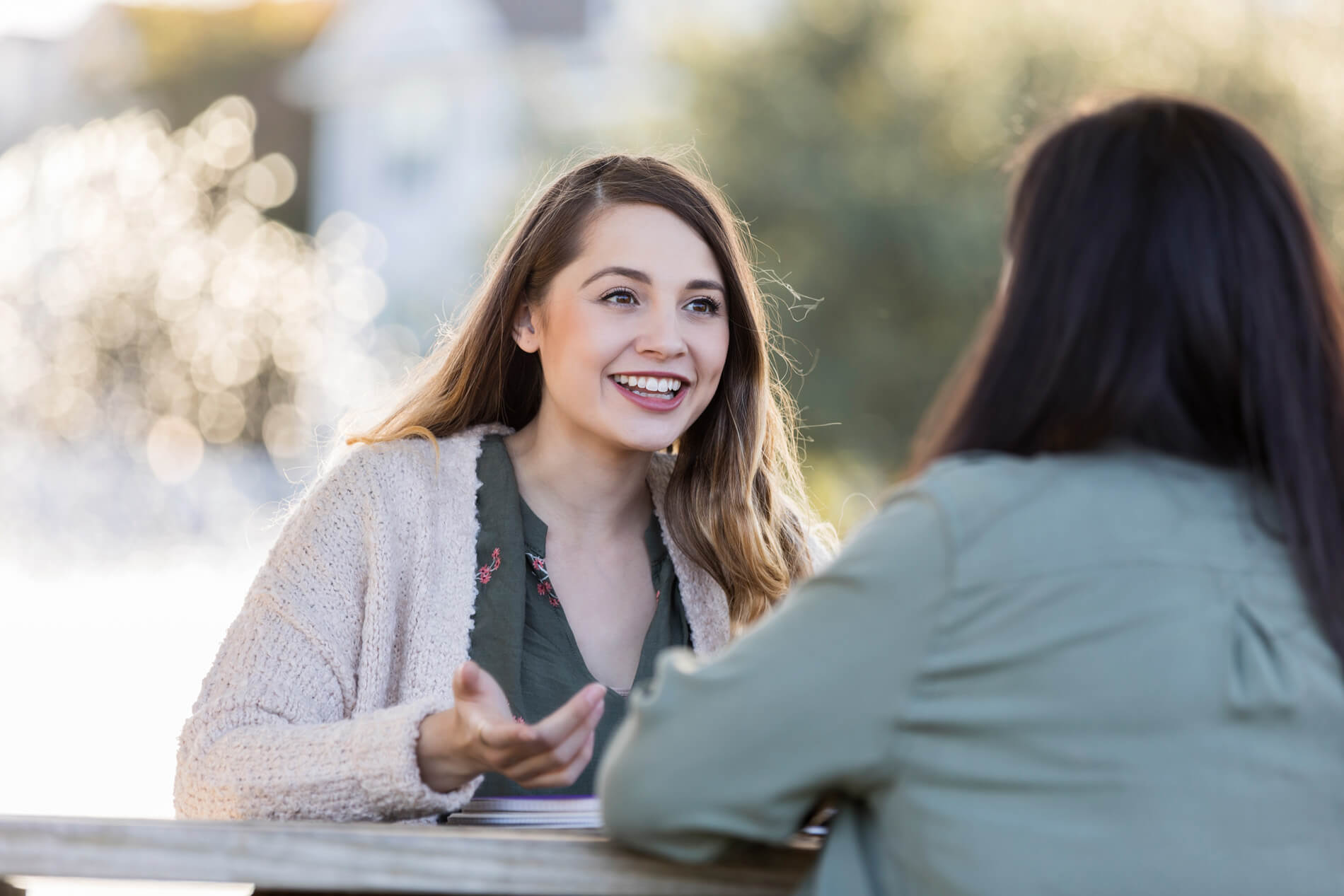 Friends talking outside