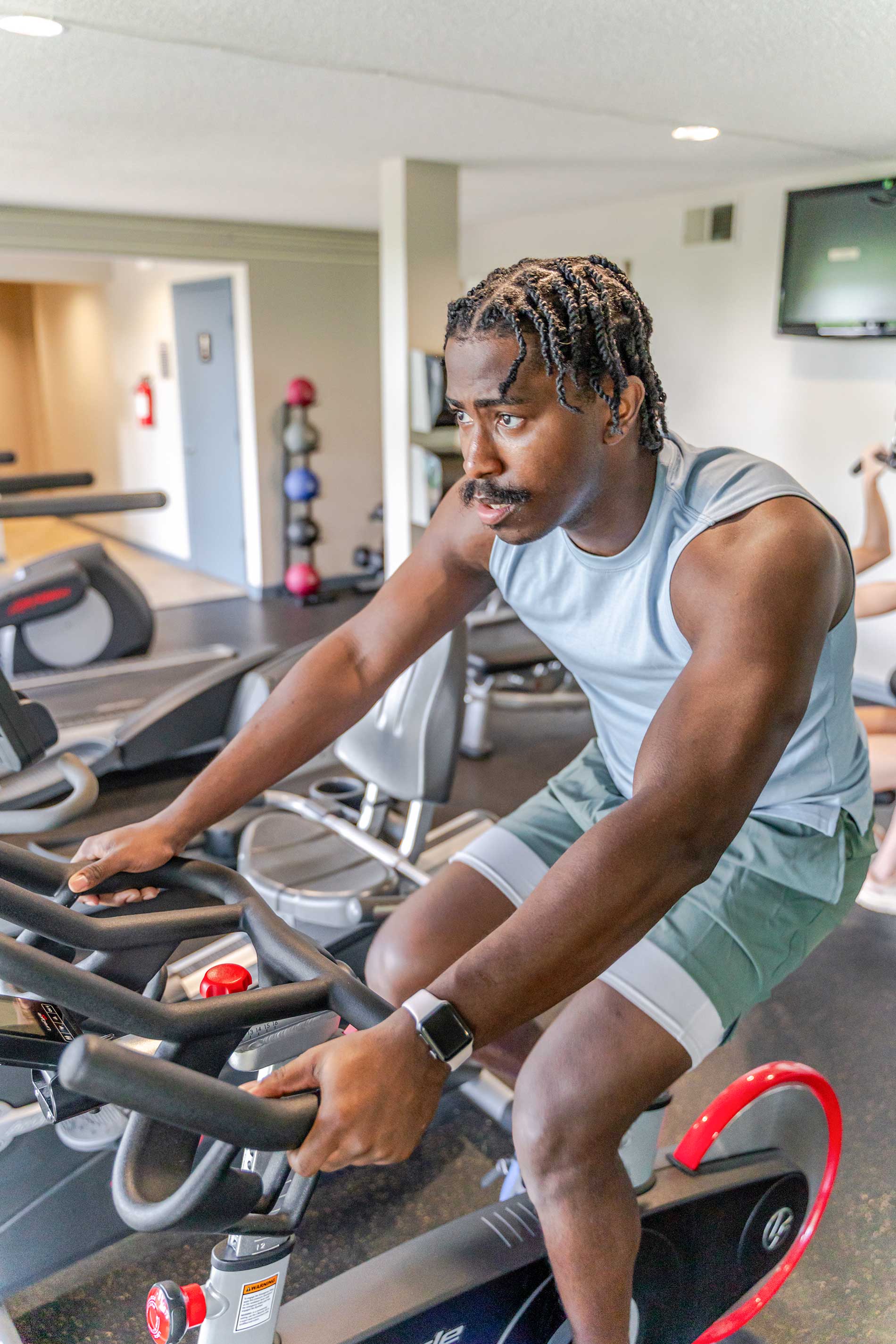 Legacy Hill man rides stationary bike