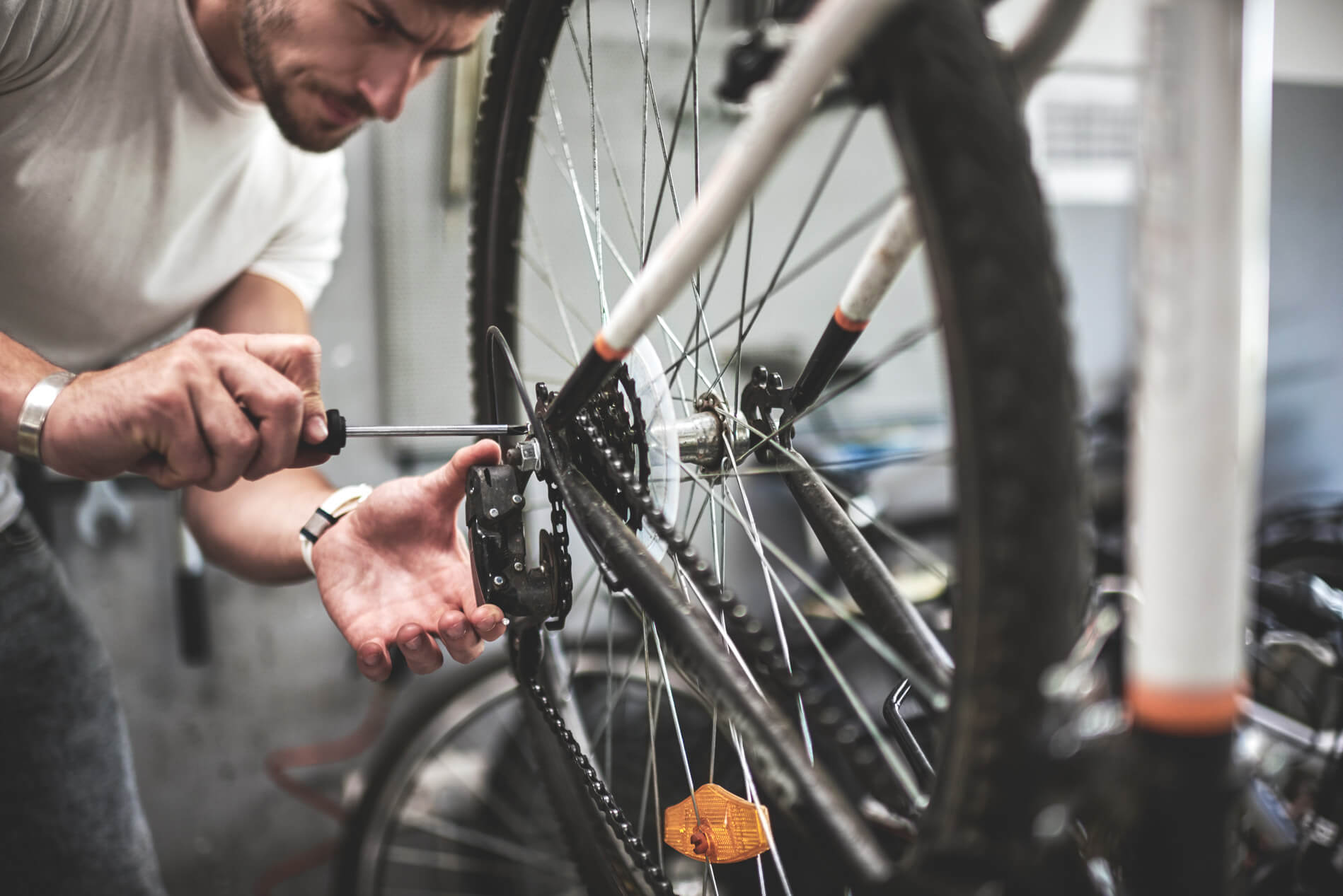 Man working on bicycle