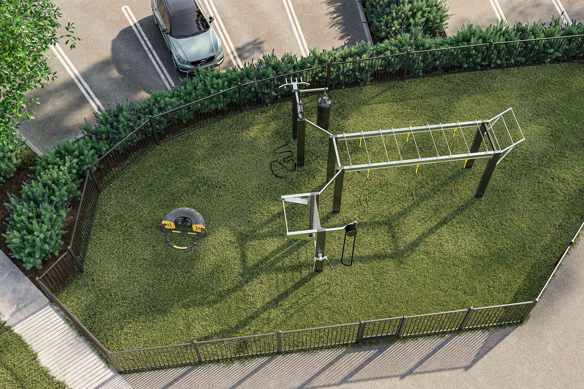Los Alisos community outdoor fitness center aerial view