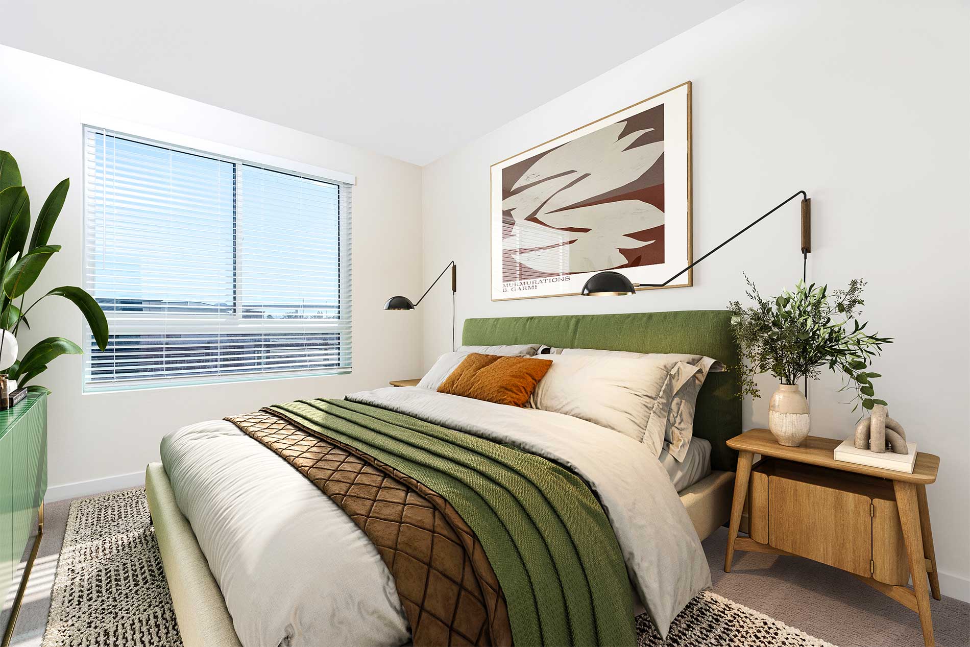 North Grove bedroom with spacious layout and stylish apartment finishes in Riverside, CA