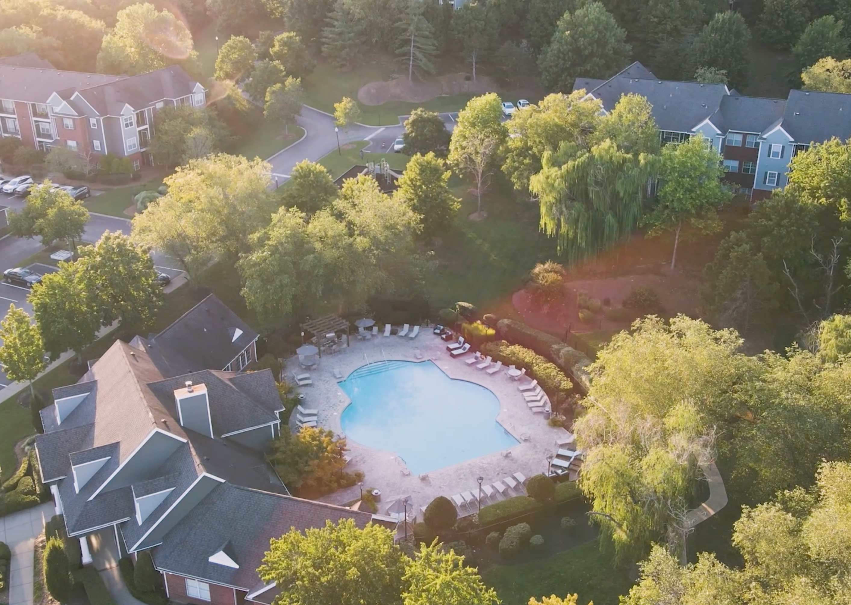 Preserve at Brentwood aerial view of pool and landscaping