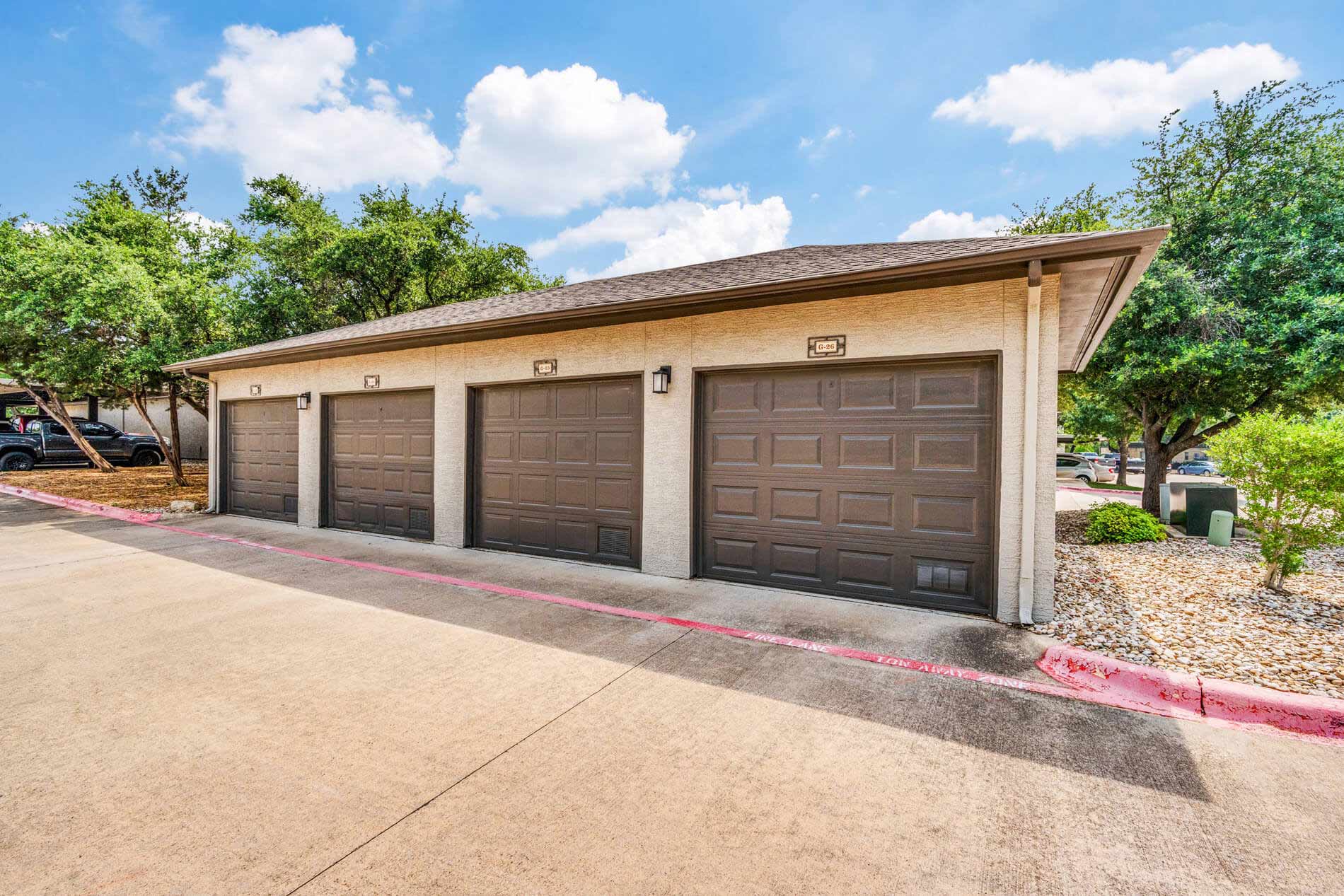 Red Stone building exterior garages